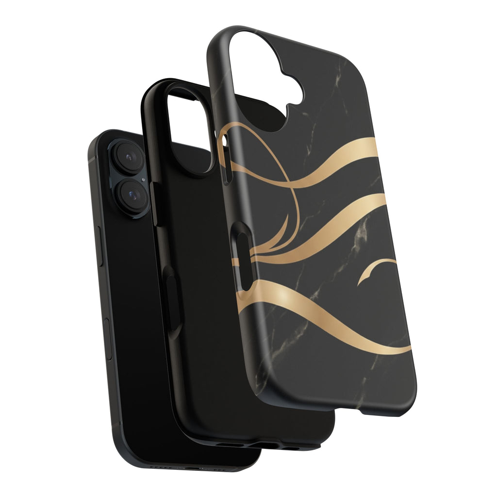 Black Marble Phone Case with Gold Swirl — Elegant Protective Tough Case