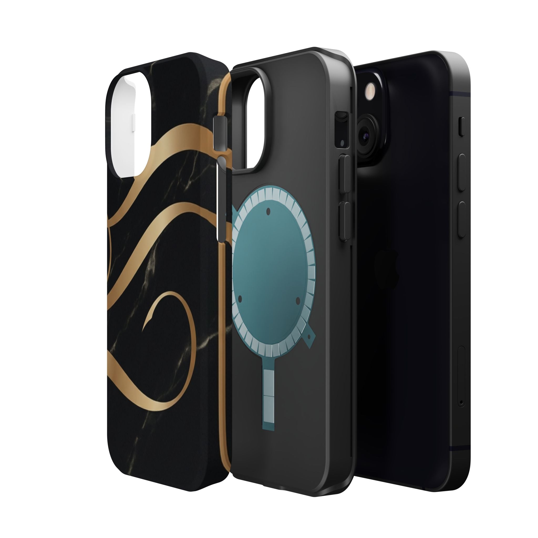 Magnetic Impact-Resistant Phone Case — Black Marble with Gold Swirl
