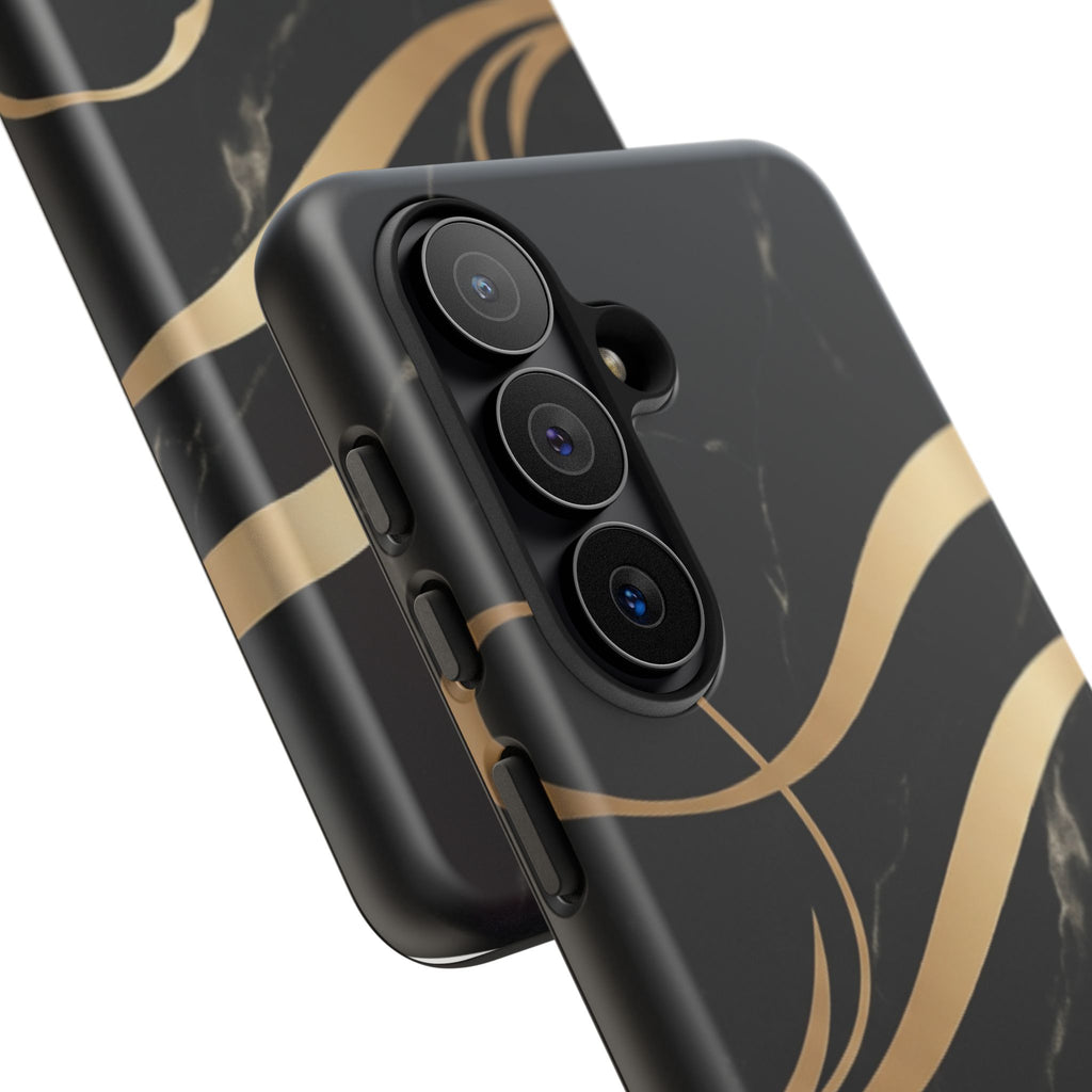 Black Marble Phone Case with Gold Swirl — Elegant Protective Tough Case