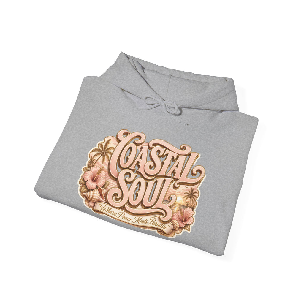 Coastal Soul Hoodie — 'Sun Kissed & Blessed' Tropical Palm Graphic Hooded Sweatshirt
