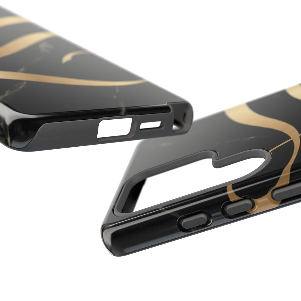 Black Marble Phone Case with Gold Swirl — Elegant Protective Tough Case