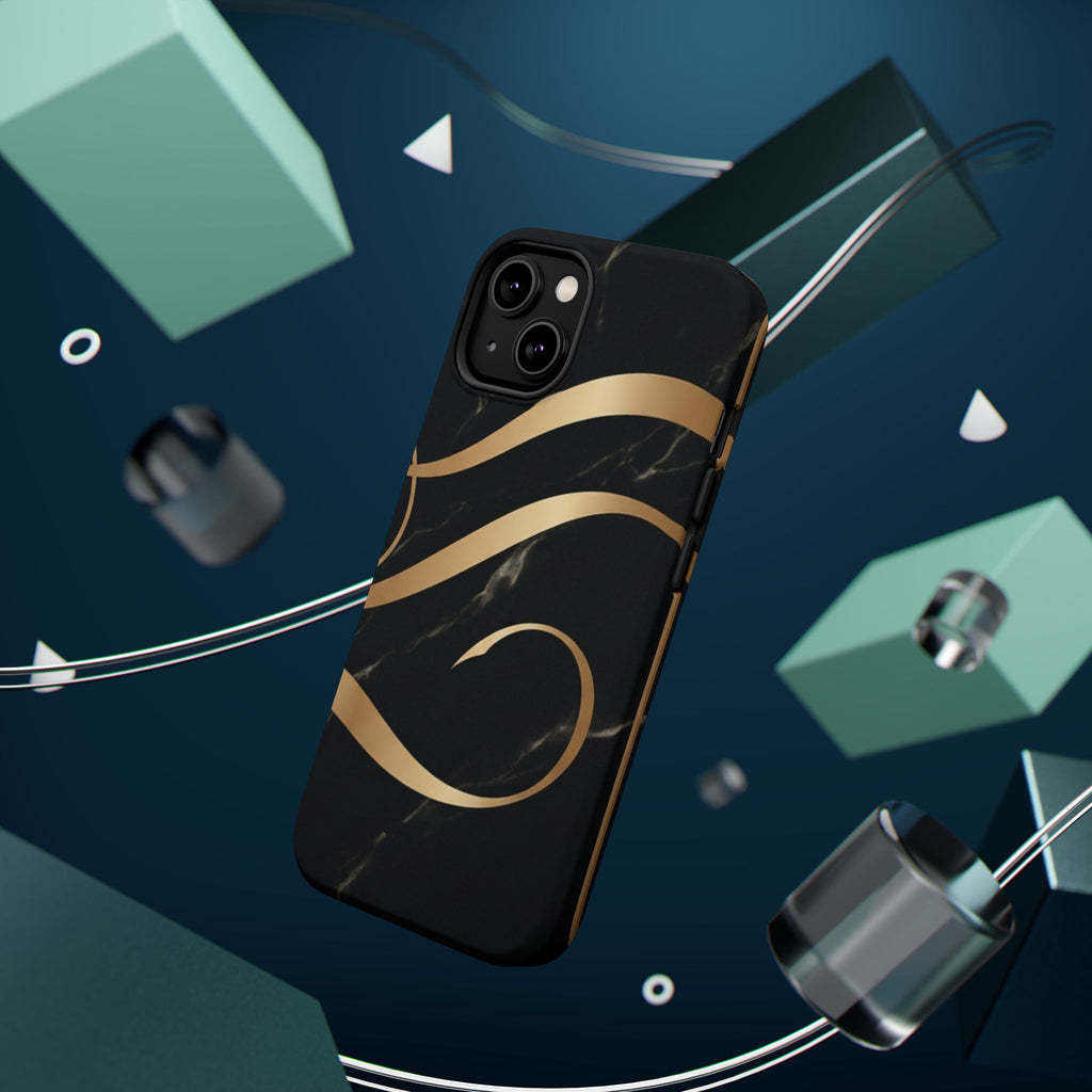 Magnetic Impact-Resistant Phone Case — Black Marble with Gold Swirl