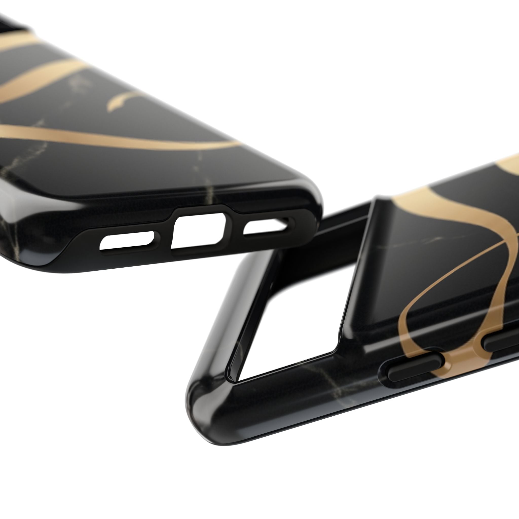 Black Marble Phone Case with Gold Swirl — Elegant Protective Tough Case