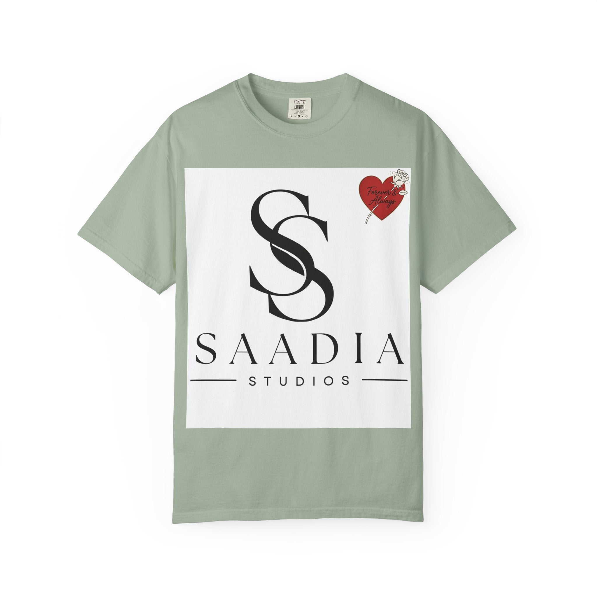 Saadia Studios Logo T-Shirt — SS Monogram Tee with Heart Accent