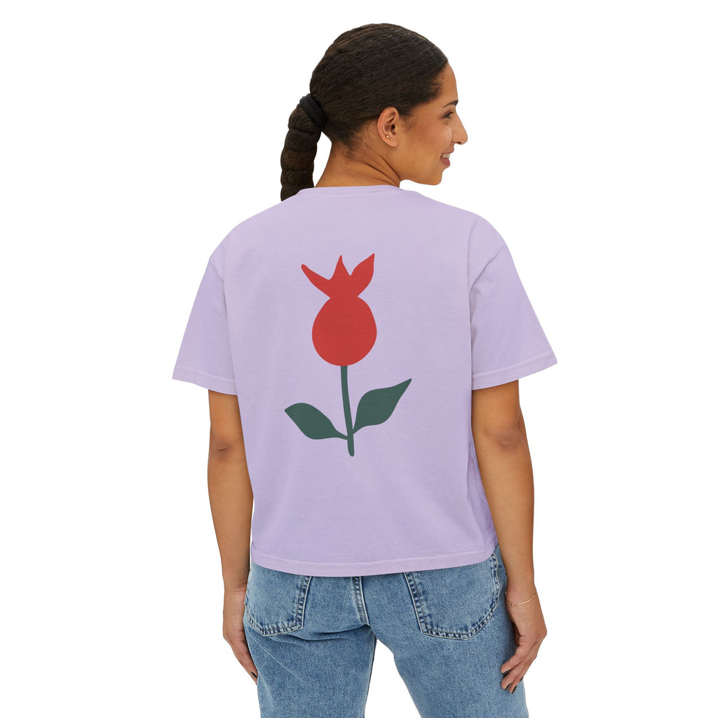 Be Mine Heart Script Boxy Tee — Valentine Rose Graphic Top