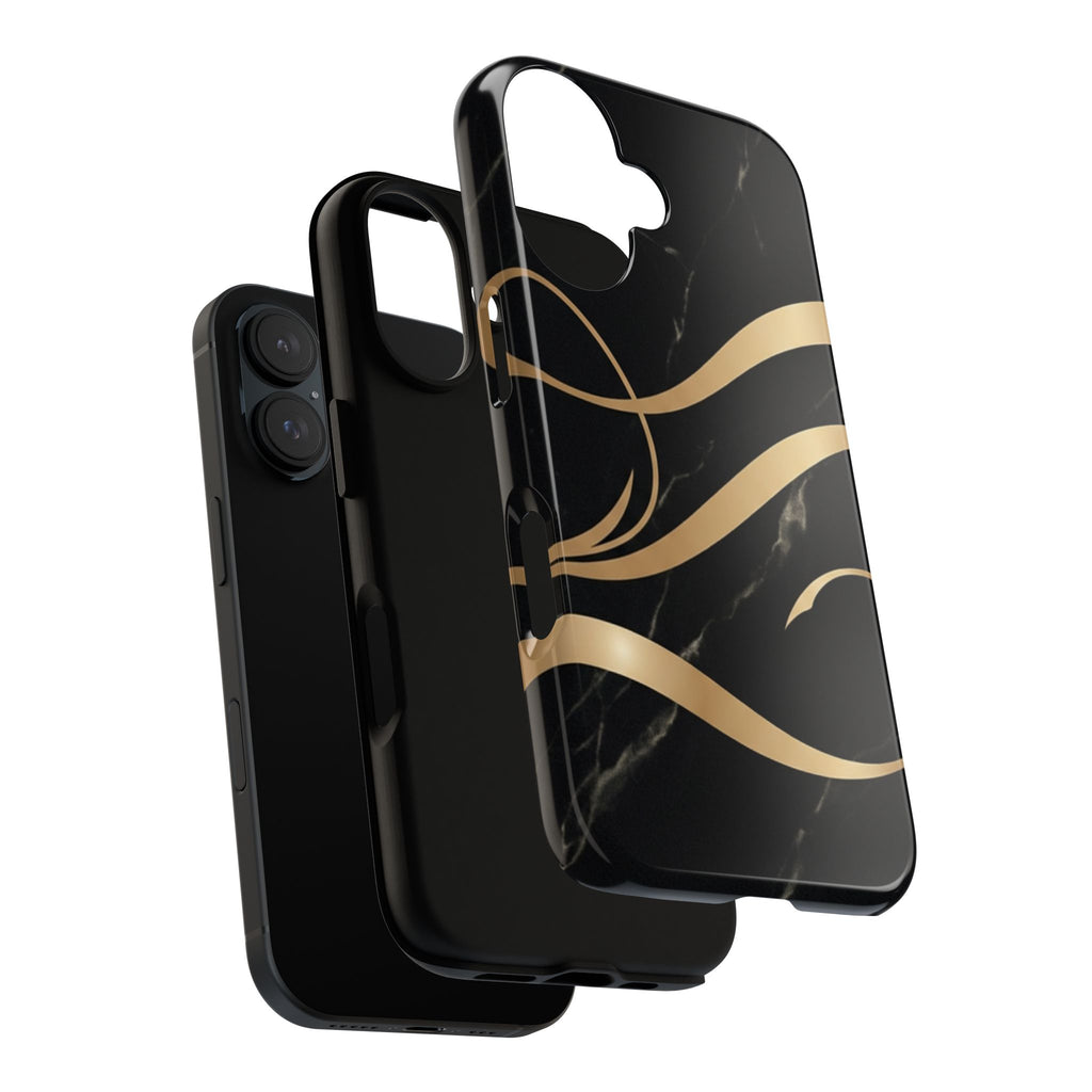 Black Marble Phone Case with Gold Swirl — Elegant Protective Tough Case