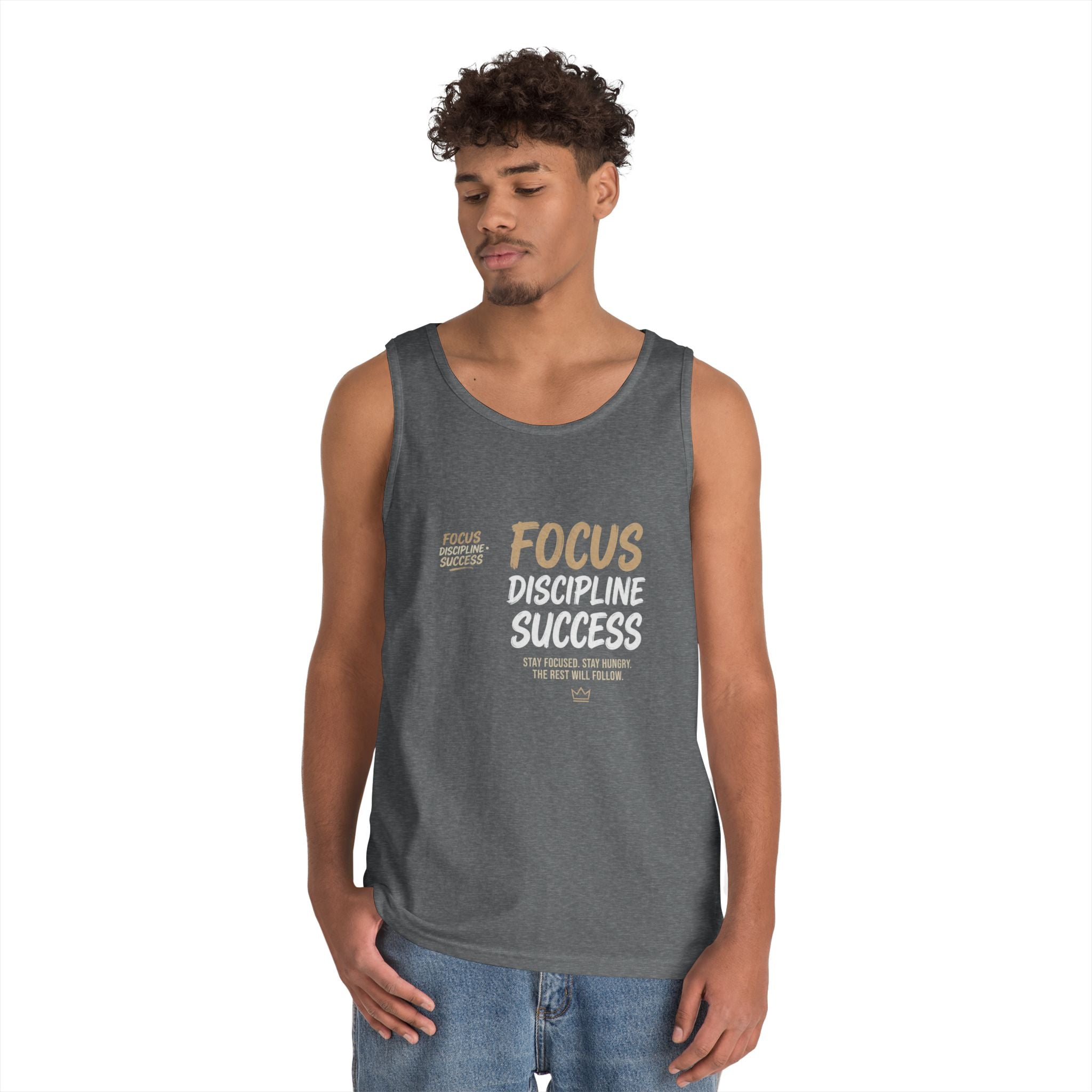 Motivational 'FOCUS Discipline Success' Cotton Tank Top