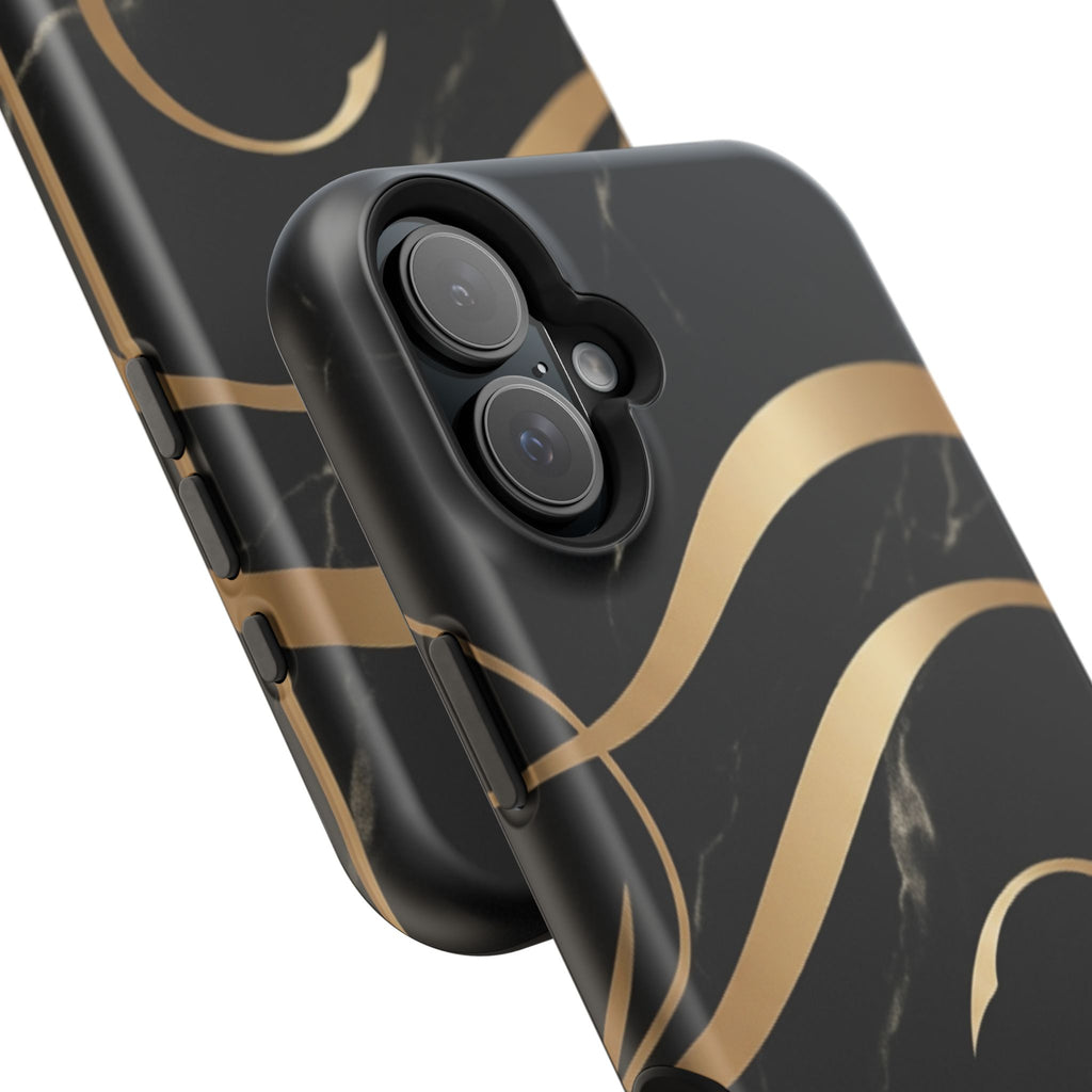 Magnetic Impact-Resistant Phone Case — Black Marble with Gold Swirl