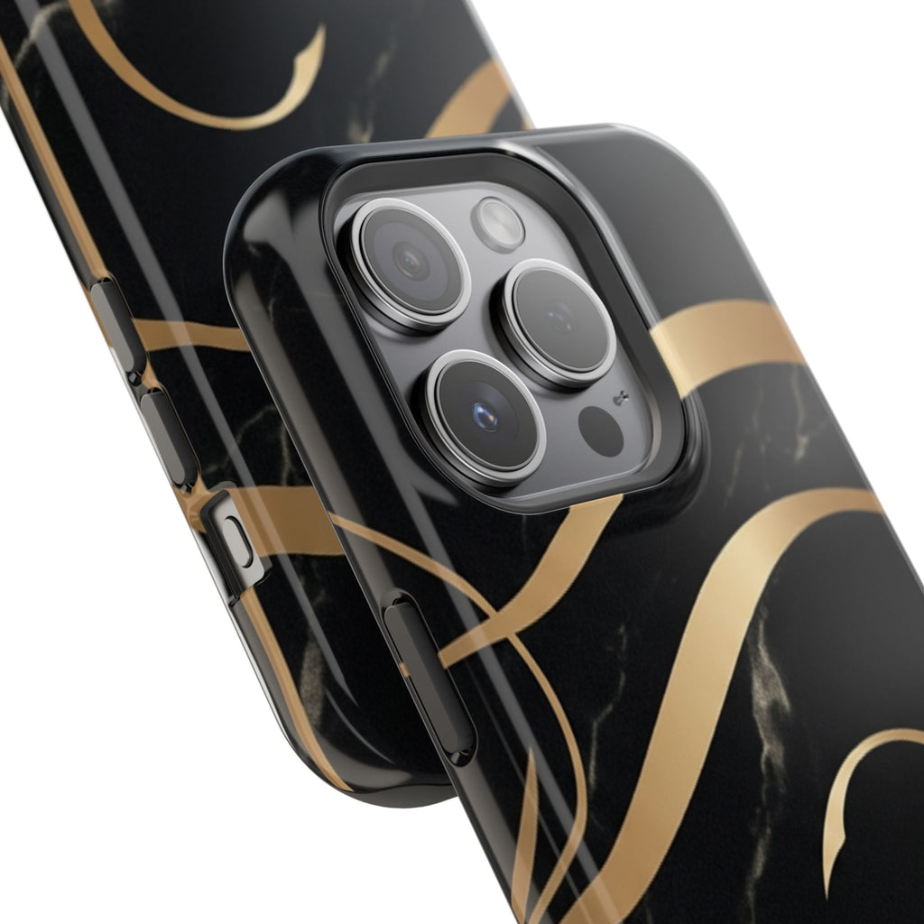 Magnetic Impact-Resistant Phone Case — Black Marble with Gold Swirl