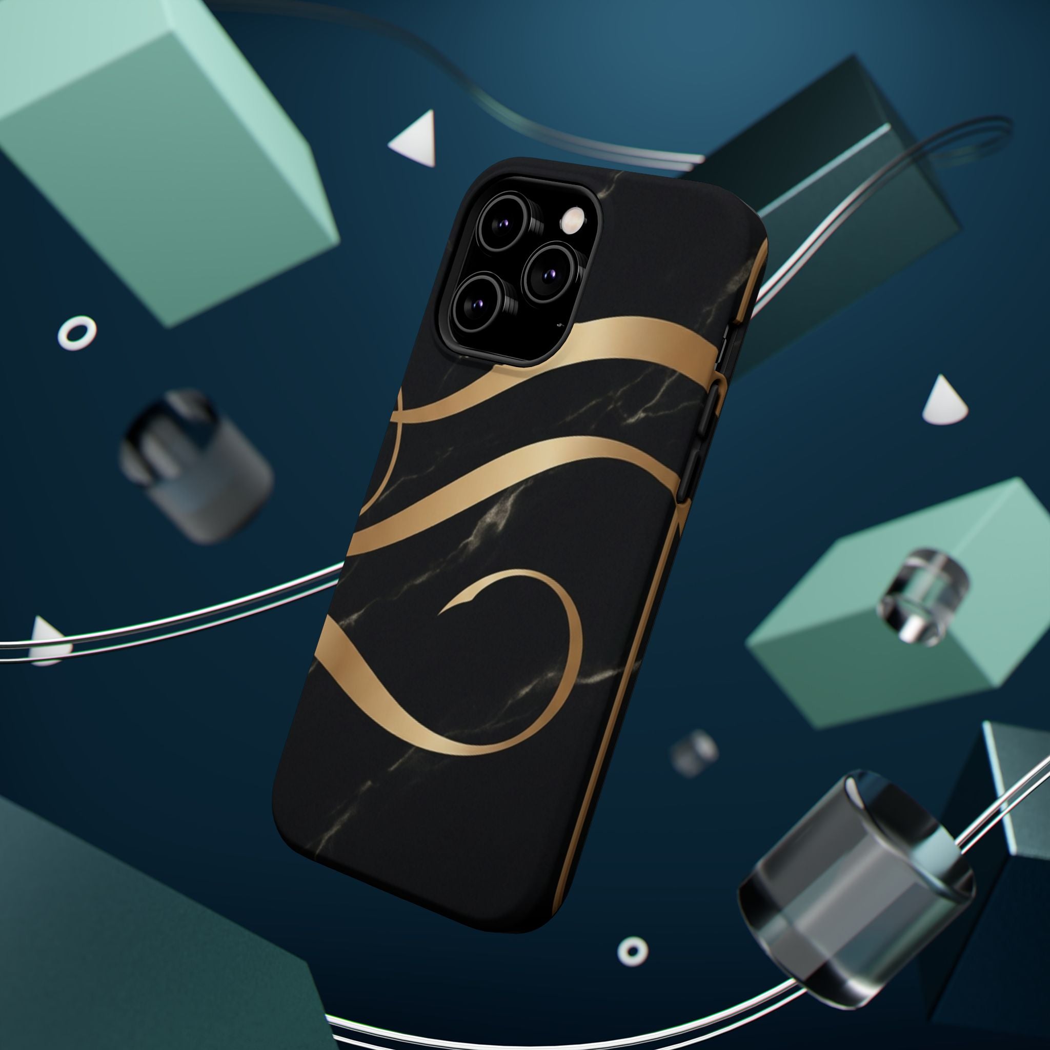Magnetic Impact-Resistant Phone Case — Black Marble with Gold Swirl