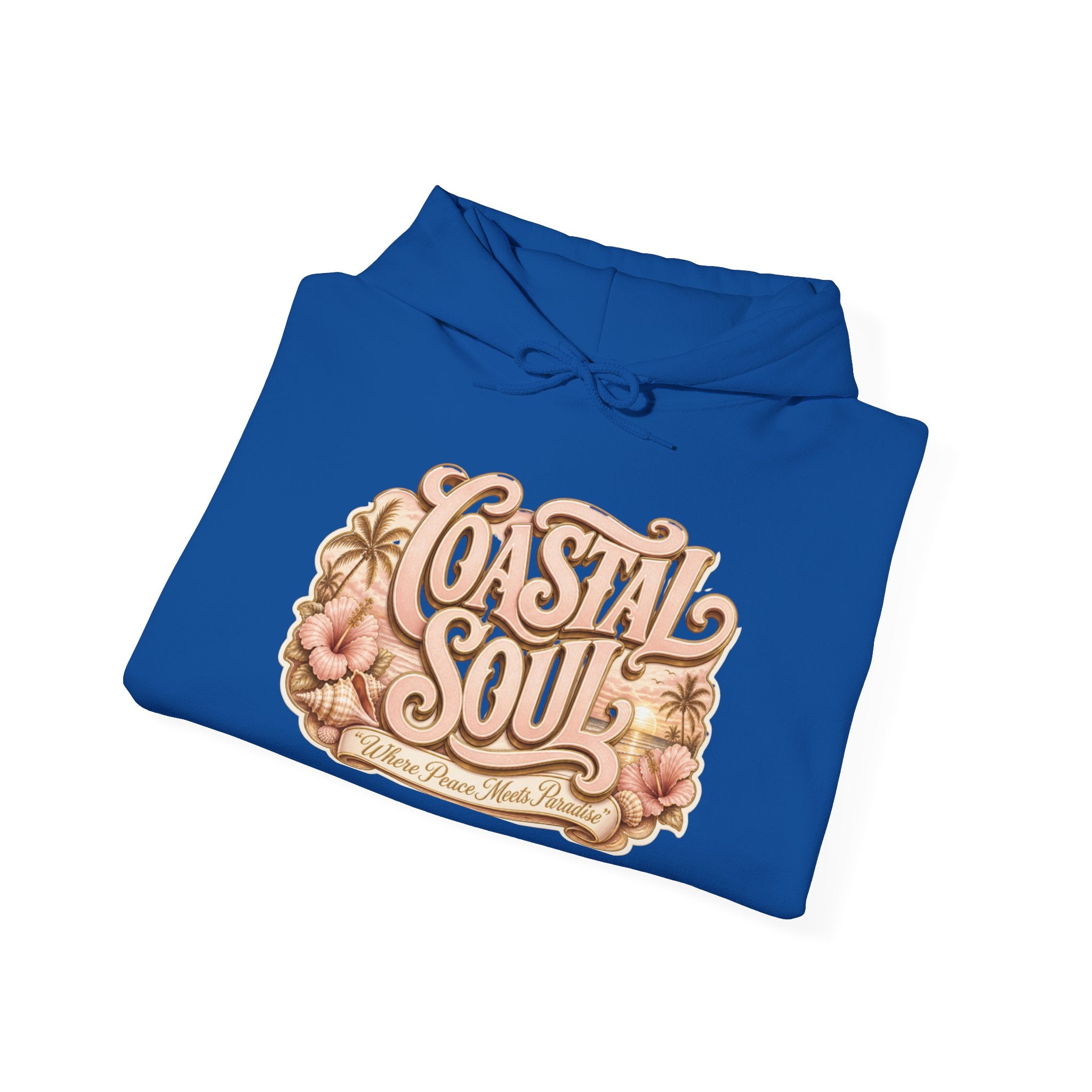 Coastal Soul Hoodie — 'Sun Kissed & Blessed' Tropical Palm Graphic Hooded Sweatshirt