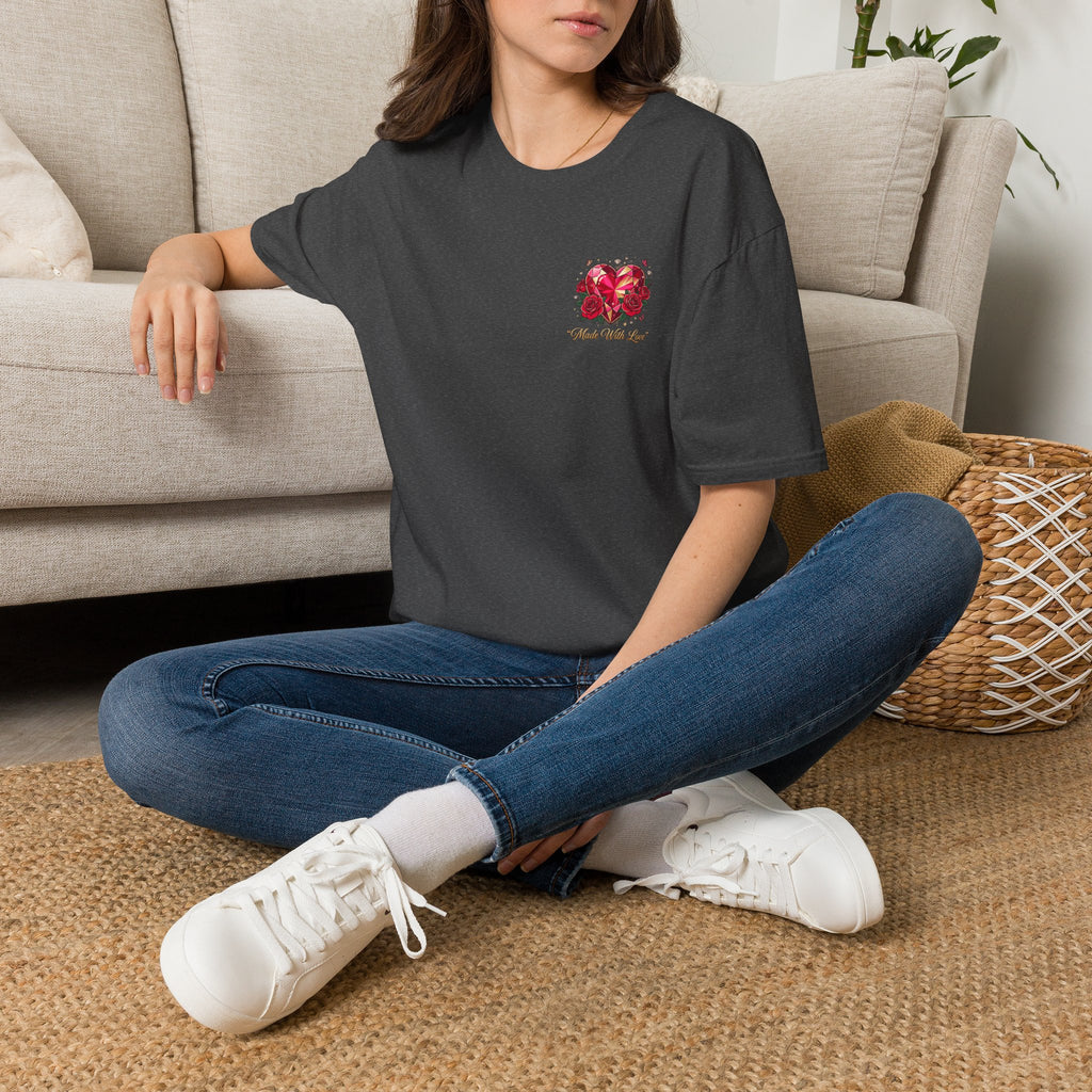 Heart Floral Graphic T-Shirt — "Made With Love" Chest Print