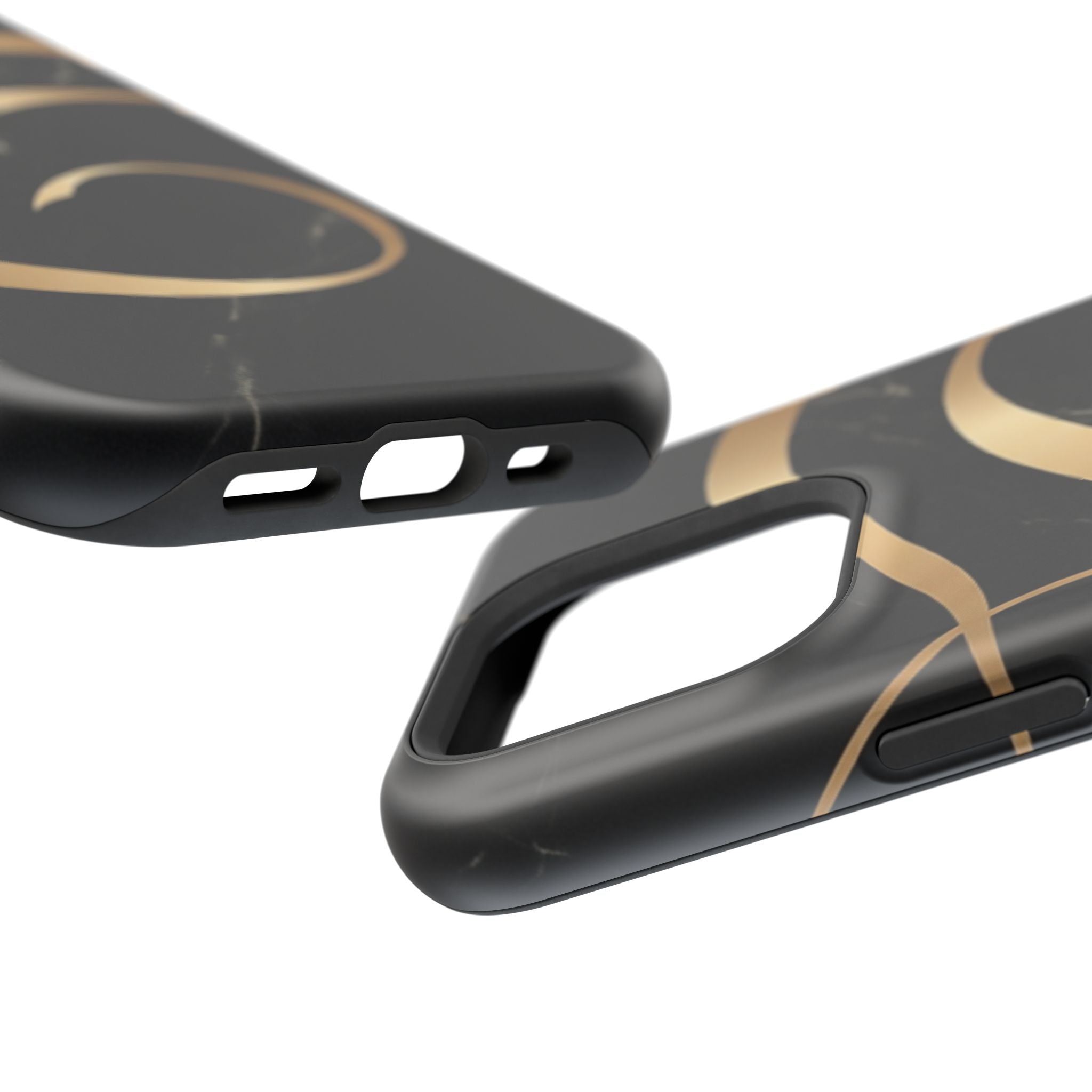 Magnetic Impact-Resistant Phone Case — Black Marble with Gold Swirl
