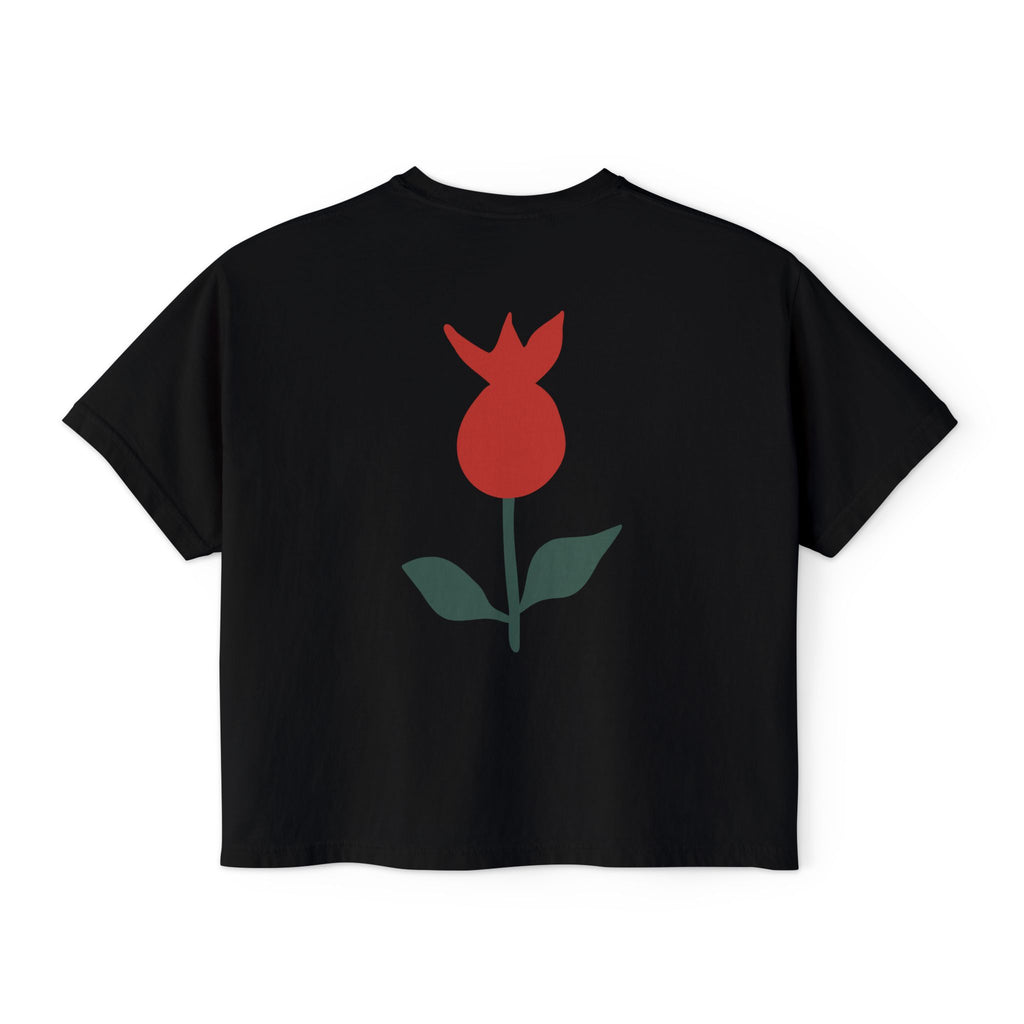 Be Mine Heart Script Boxy Tee — Valentine Rose Graphic Top
