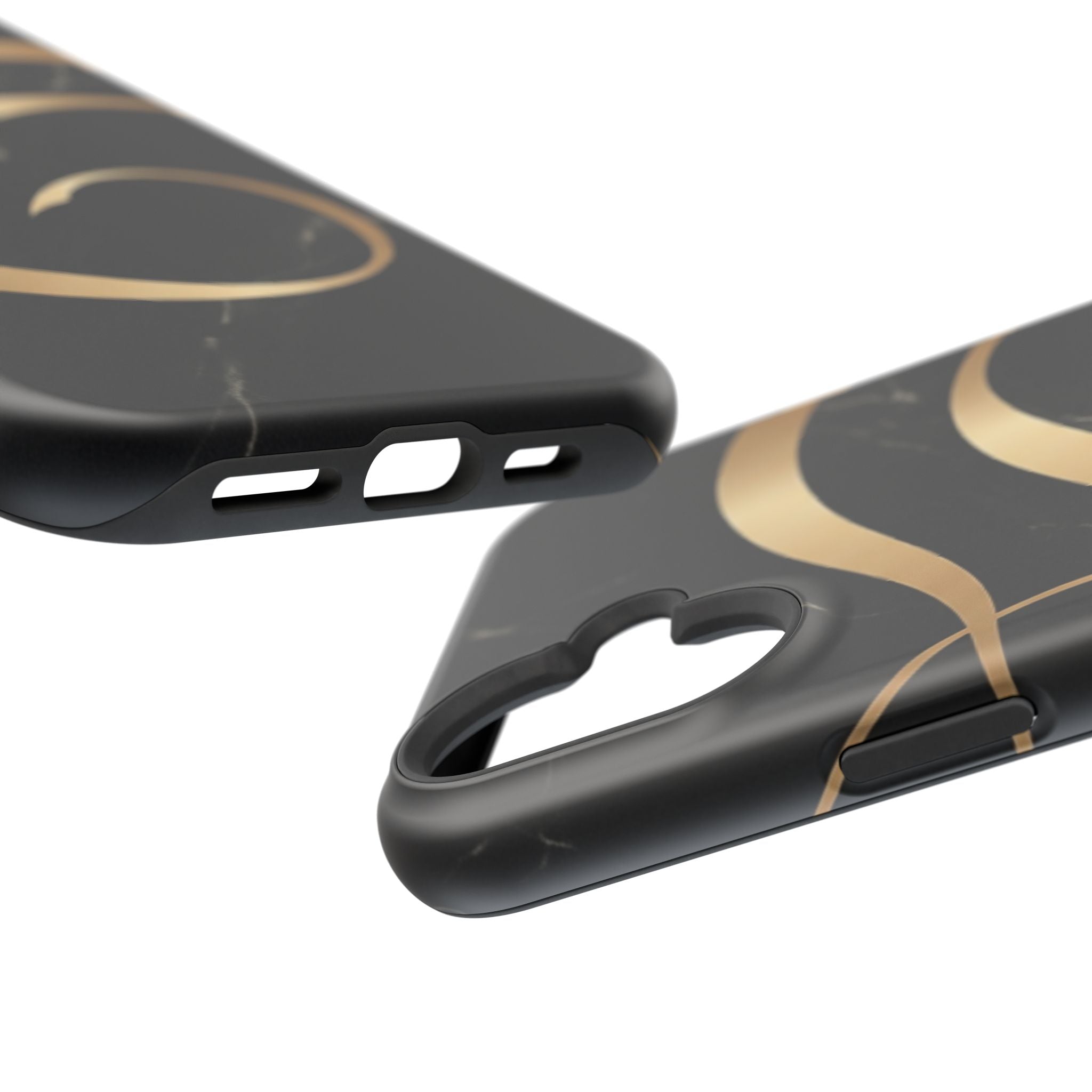 Magnetic Impact-Resistant Phone Case — Black Marble with Gold Swirl