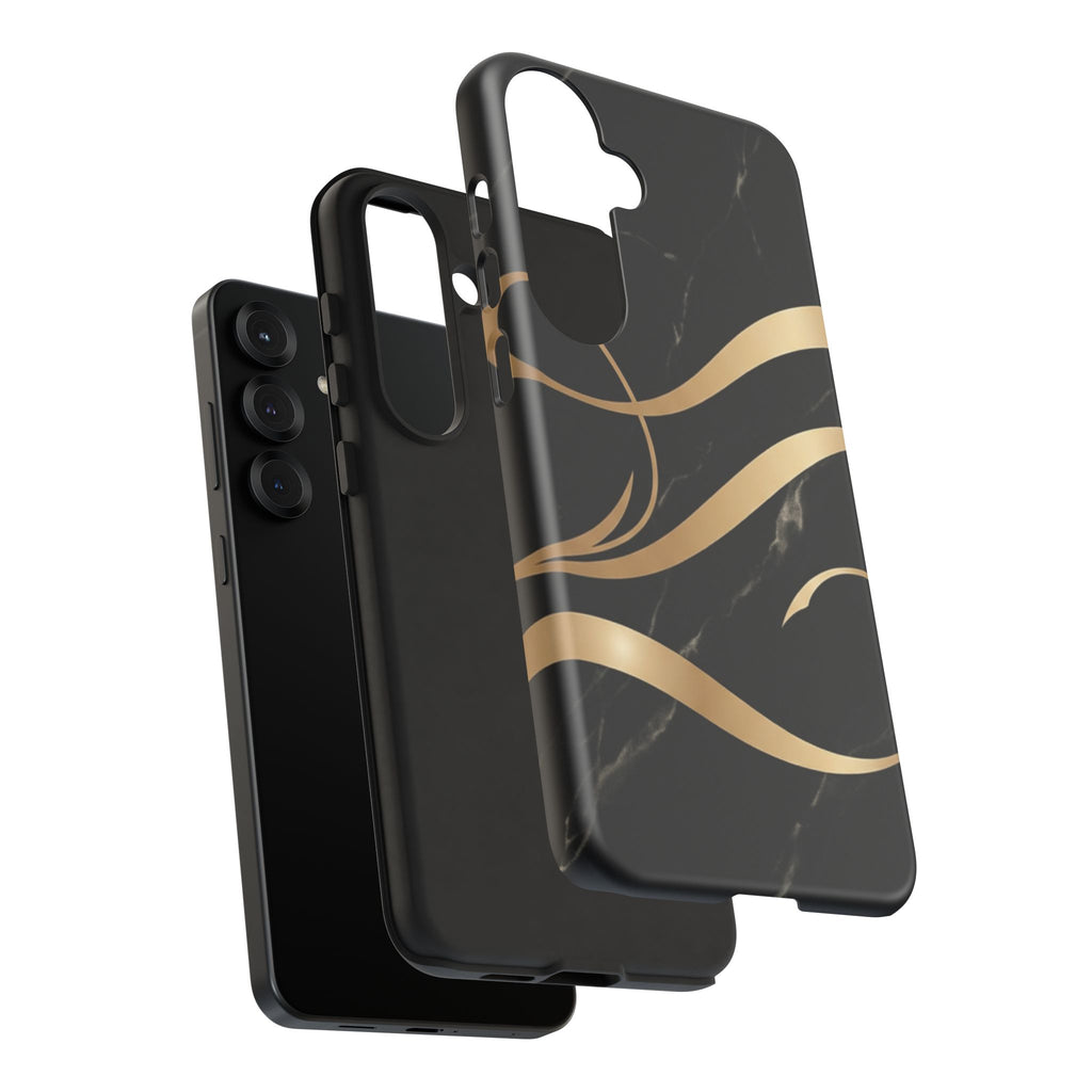 Black Marble Phone Case with Gold Swirl — Elegant Protective Tough Case