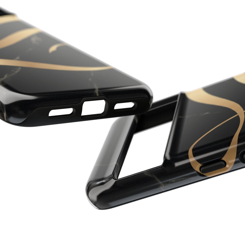 Black Marble Phone Case with Gold Swirl — Elegant Protective Tough Case