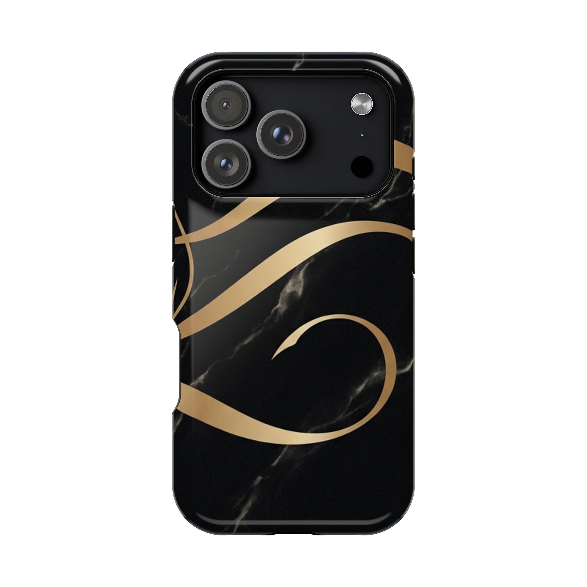 Magnetic Impact-Resistant Phone Case — Black Marble with Gold Swirl