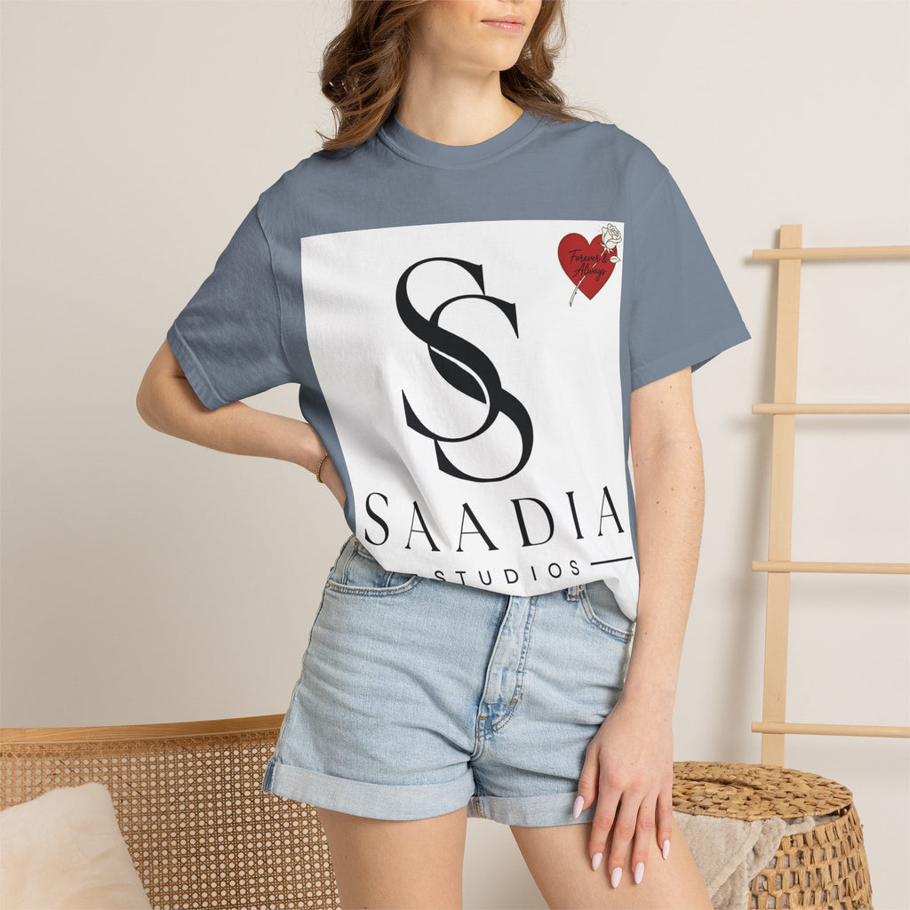 Saadia Studios Logo T-Shirt — SS Monogram Tee with Heart Accent