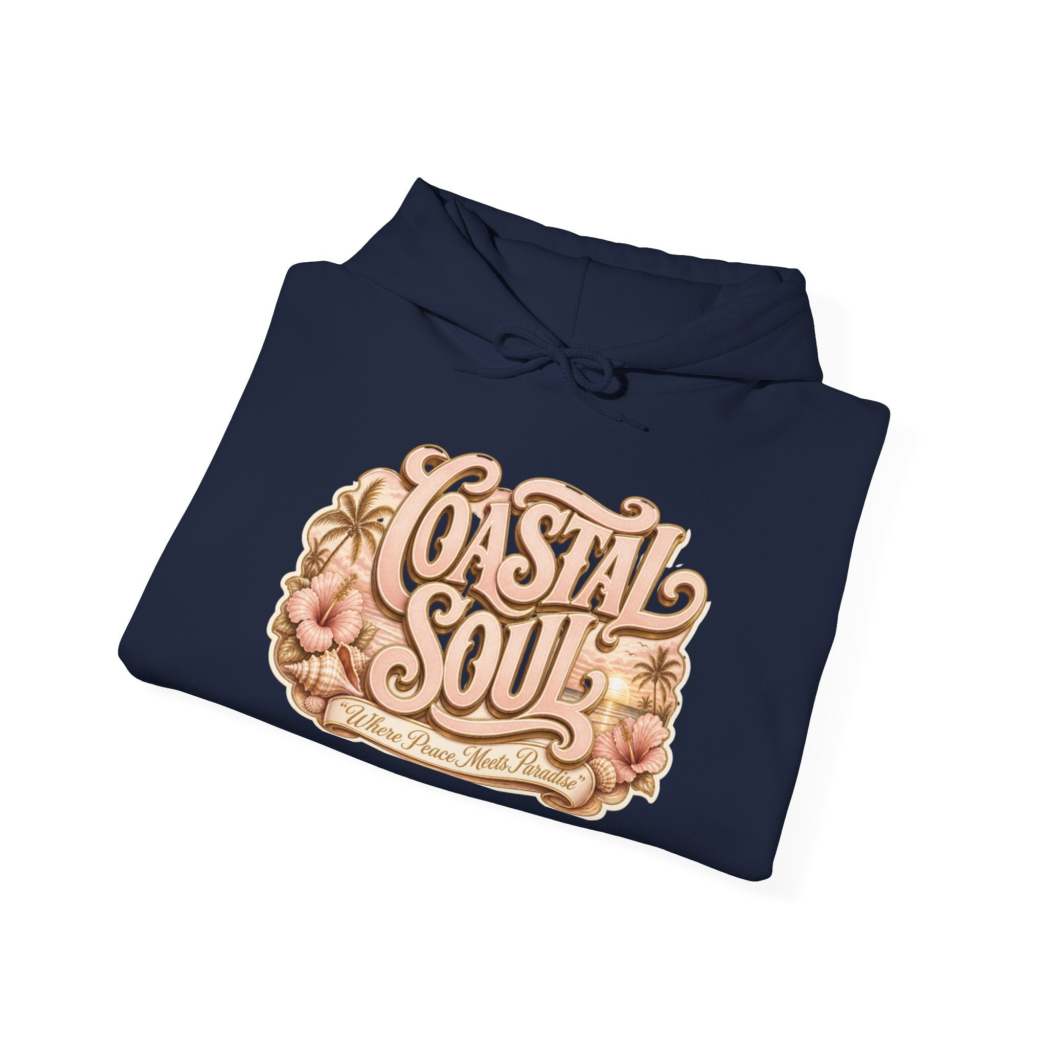 Coastal Soul Hoodie — 'Sun Kissed & Blessed' Tropical Palm Graphic Hooded Sweatshirt