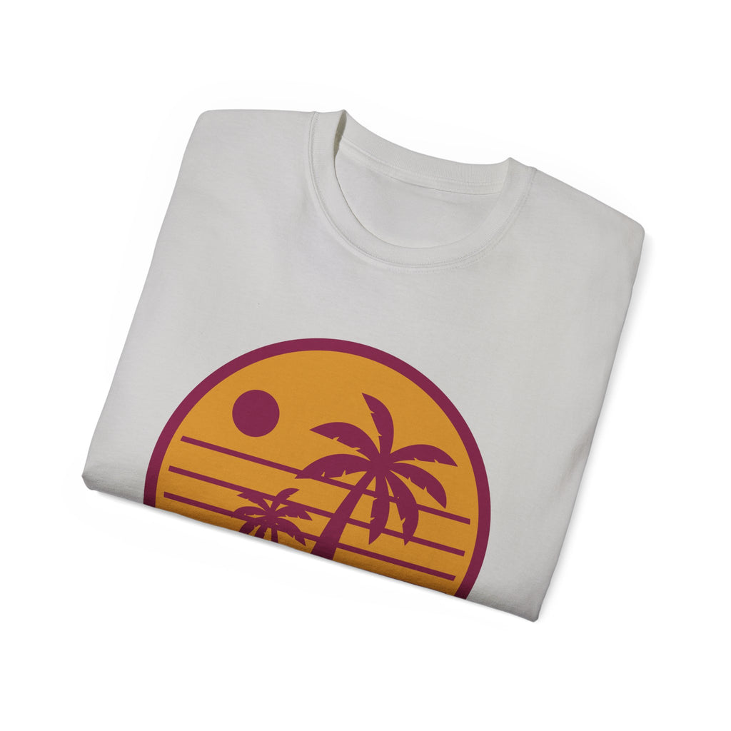T-Shirt — Retro Palm Sunset Surf Tee ("Salt Air, Soft Hearts")