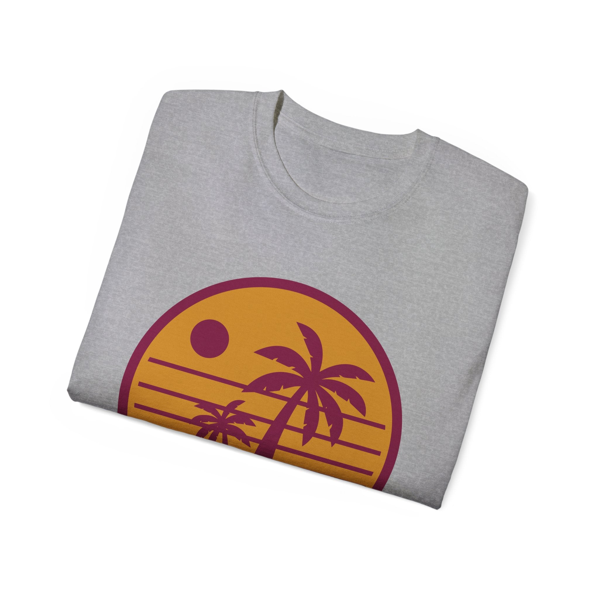 T-Shirt — Retro Palm Sunset Surf Tee ("Salt Air, Soft Hearts")