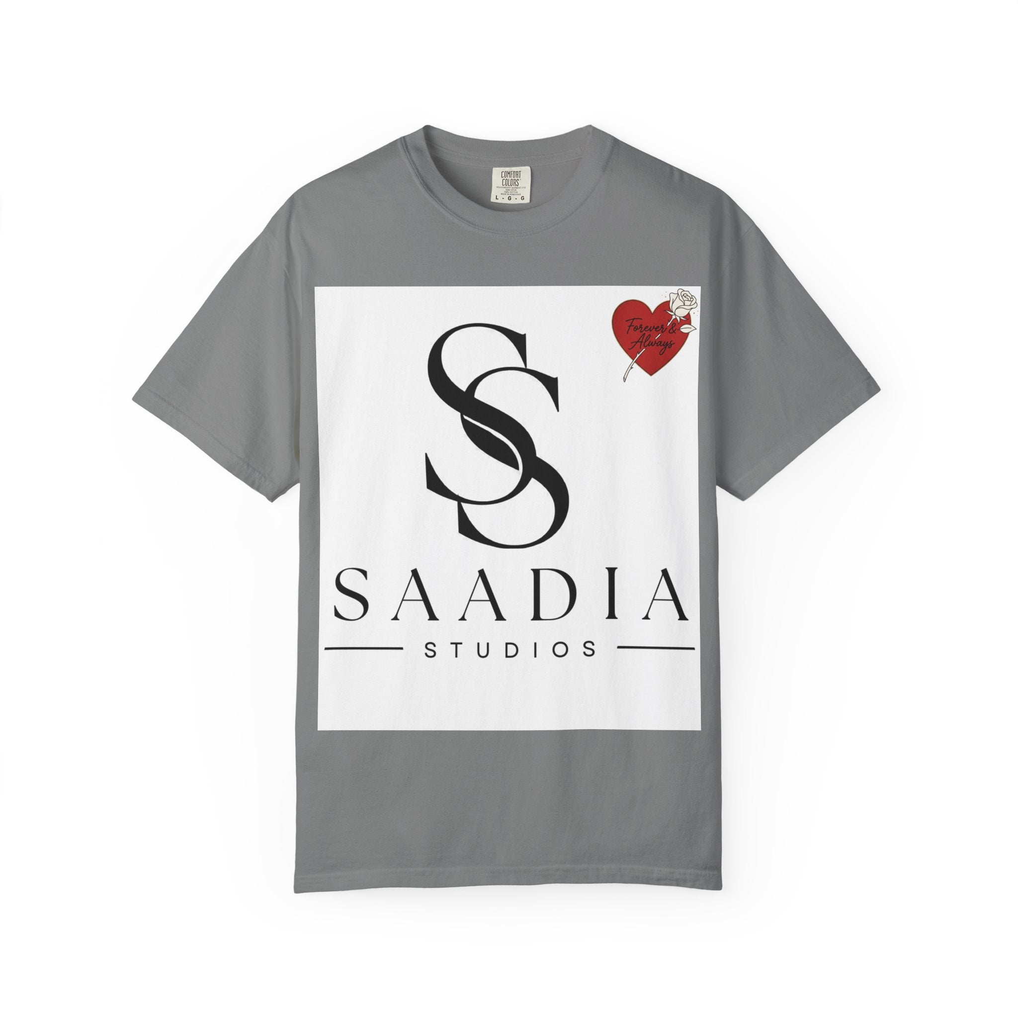Saadia Studios Logo T-Shirt — SS Monogram Tee with Heart Accent