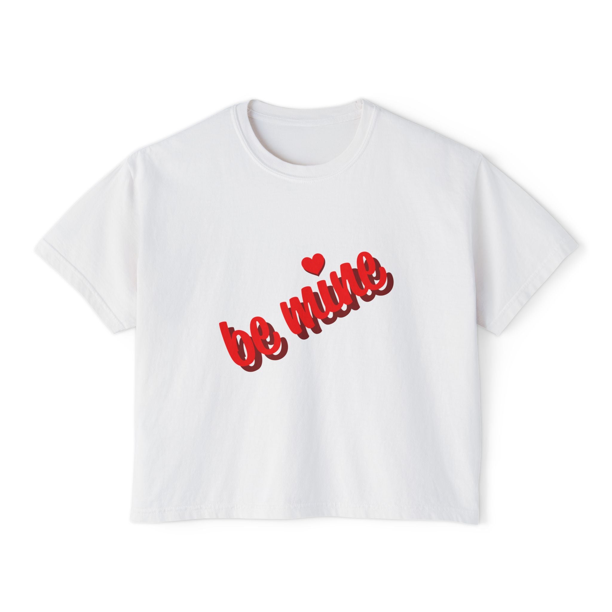 Be Mine Heart Script Boxy Tee — Valentine Rose Graphic Top