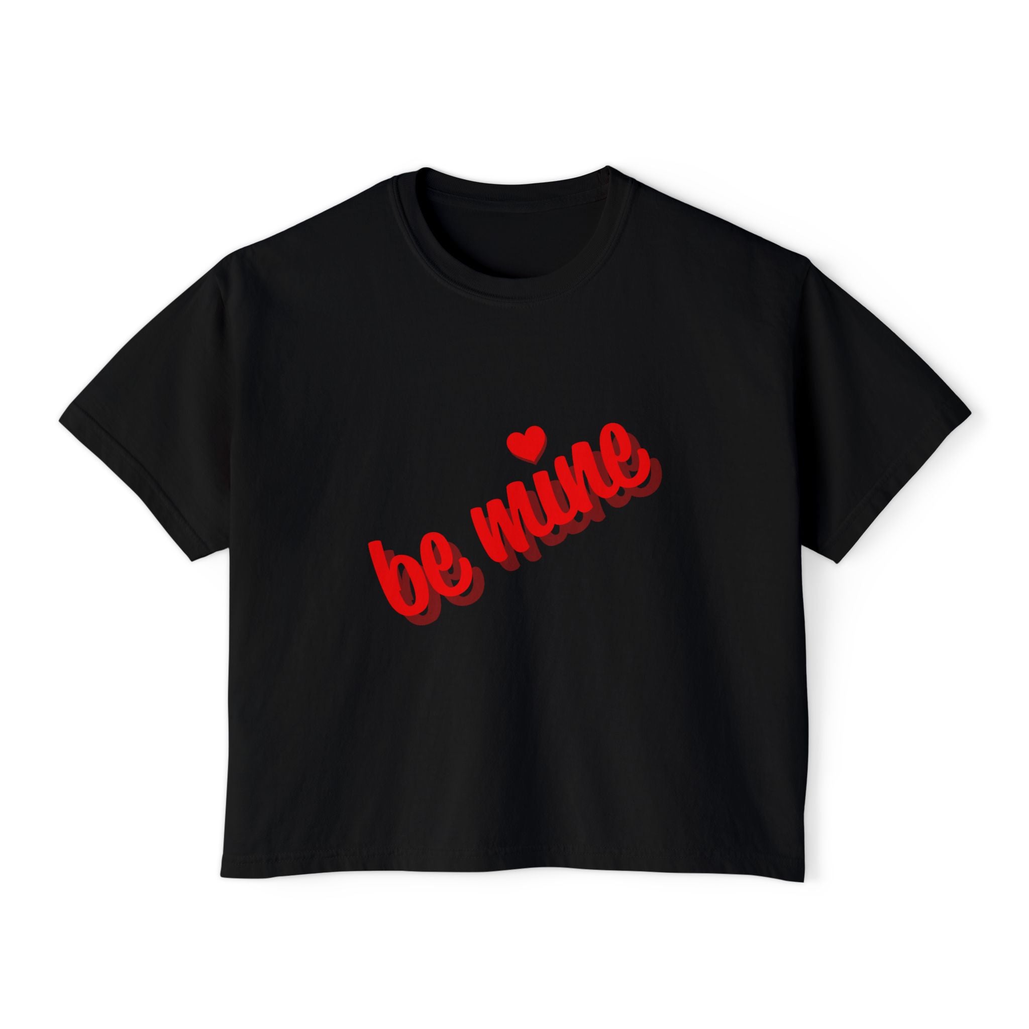 Be Mine Heart Script Boxy Tee — Valentine Rose Graphic Top