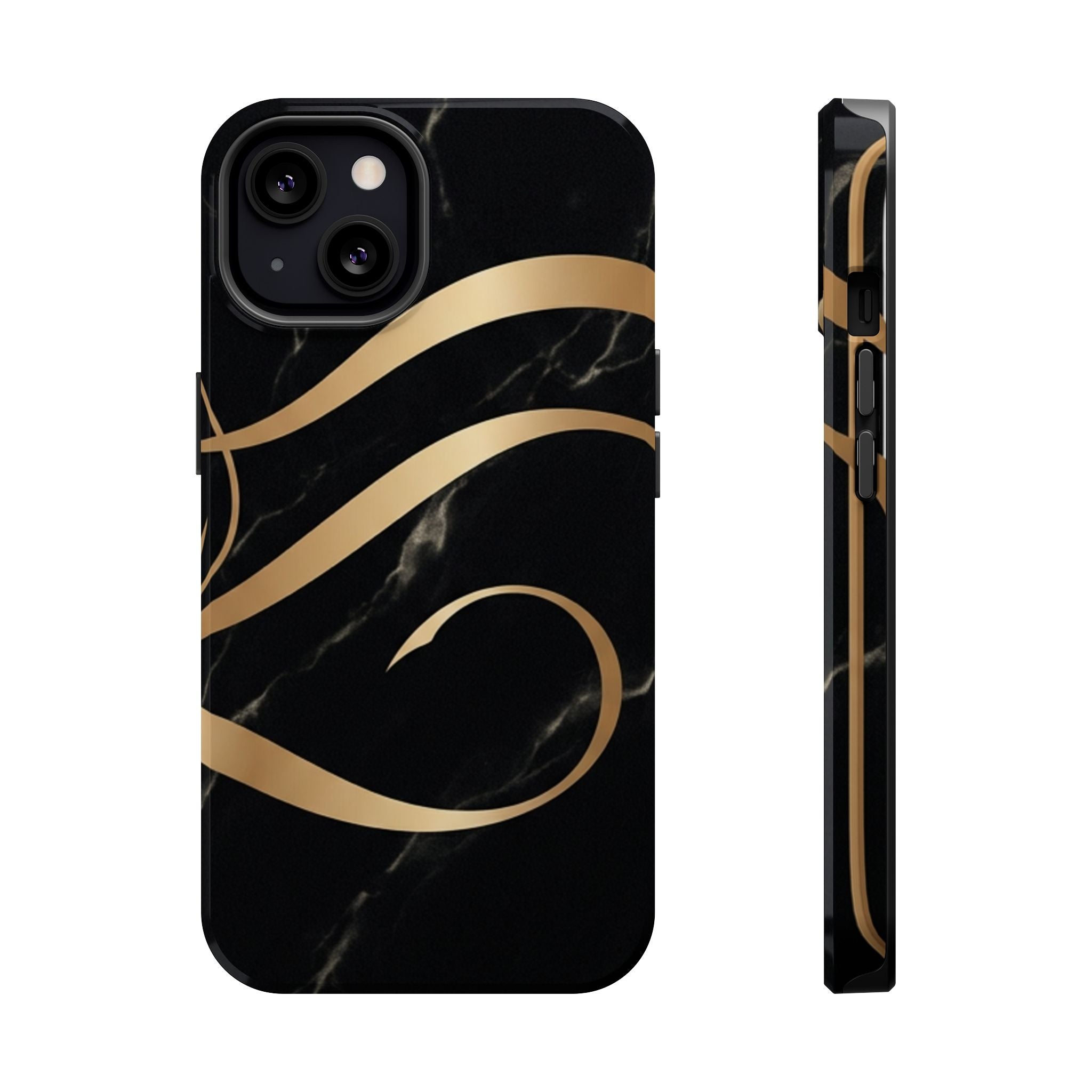 Magnetic Impact-Resistant Phone Case — Black Marble with Gold Swirl