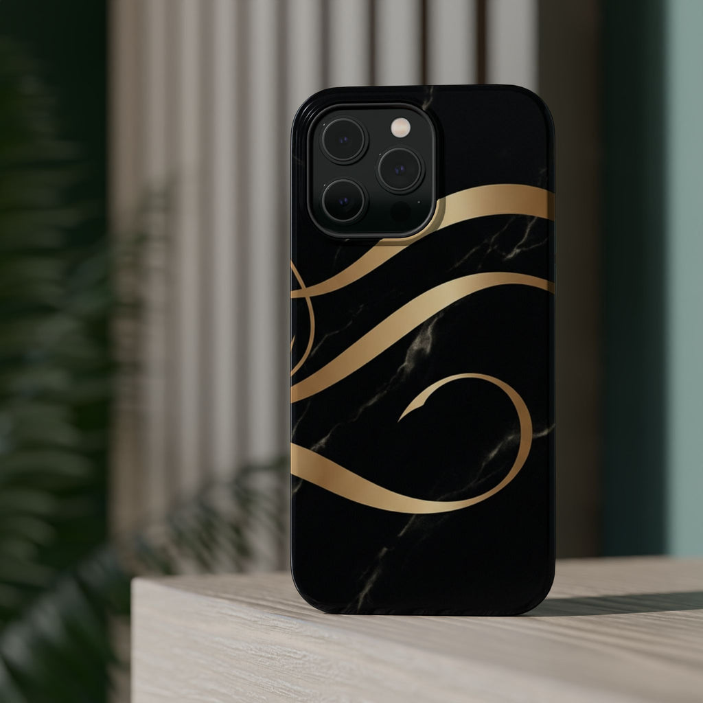 Magnetic Impact-Resistant Phone Case — Black Marble with Gold Swirl