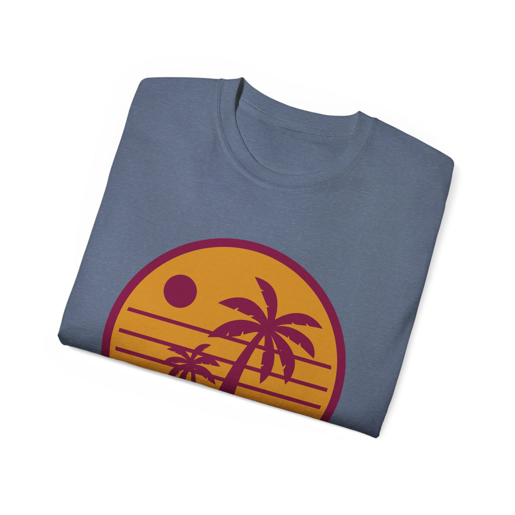 T-Shirt — Retro Palm Sunset Surf Tee ("Salt Air, Soft Hearts")