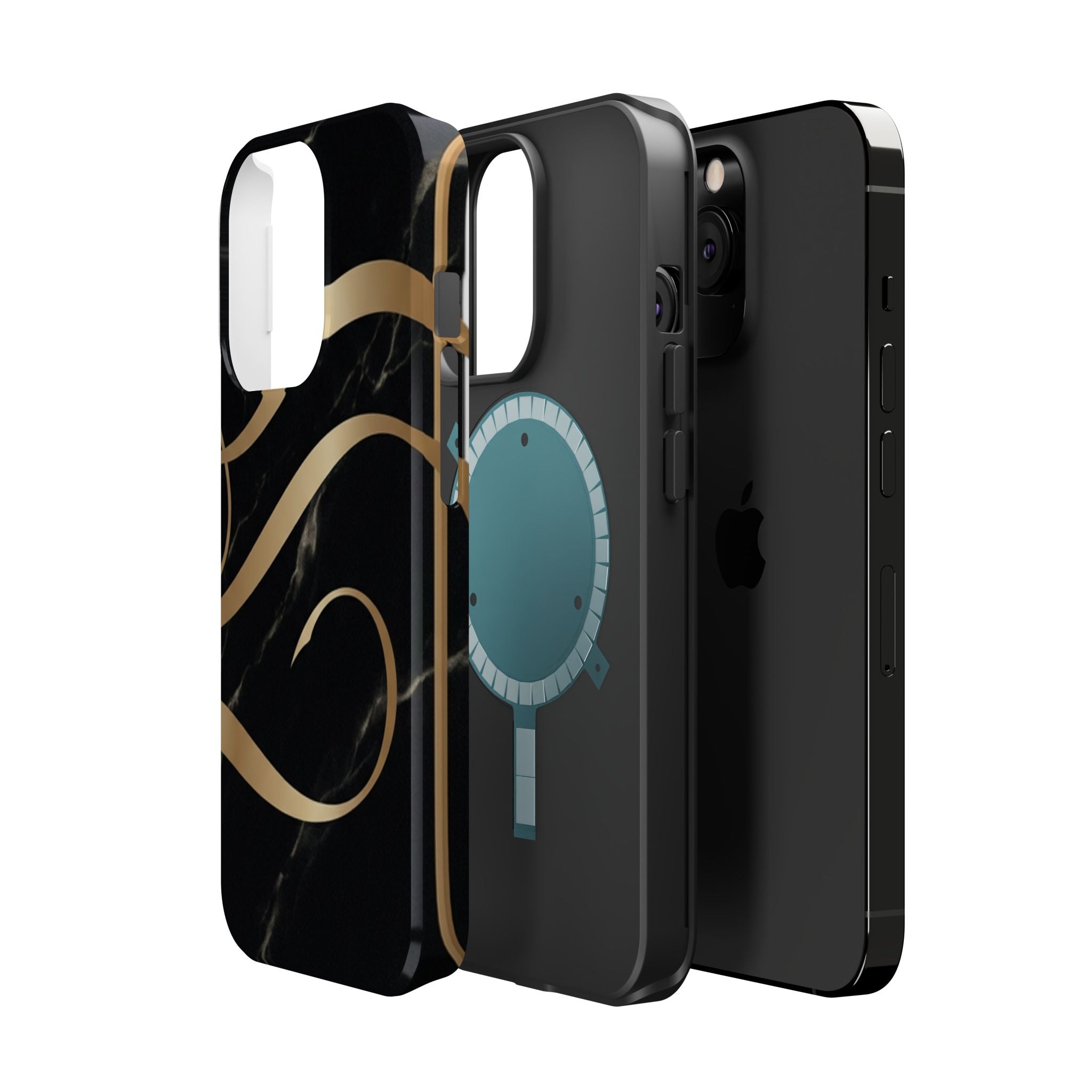 Magnetic Impact-Resistant Phone Case — Black Marble with Gold Swirl