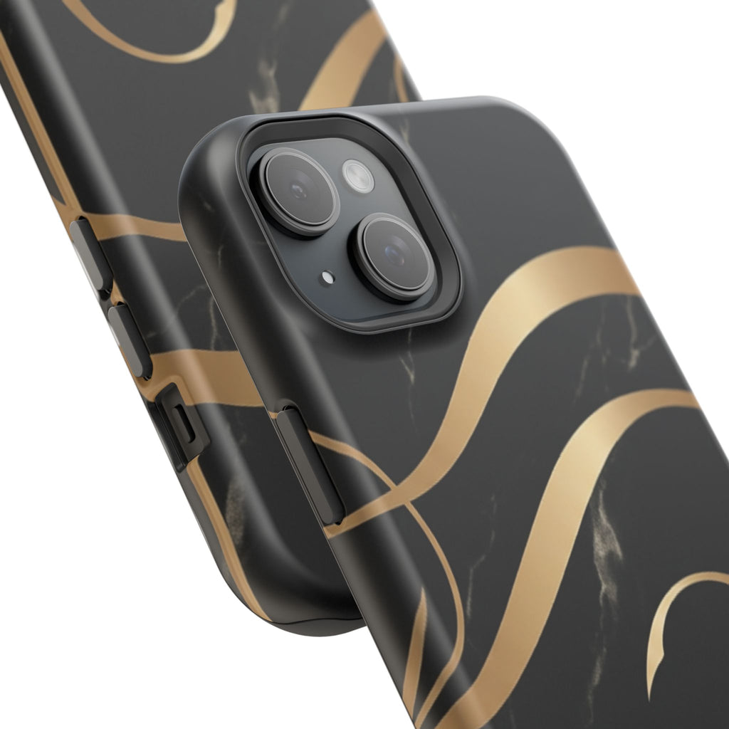 Magnetic Impact-Resistant Phone Case — Black Marble with Gold Swirl