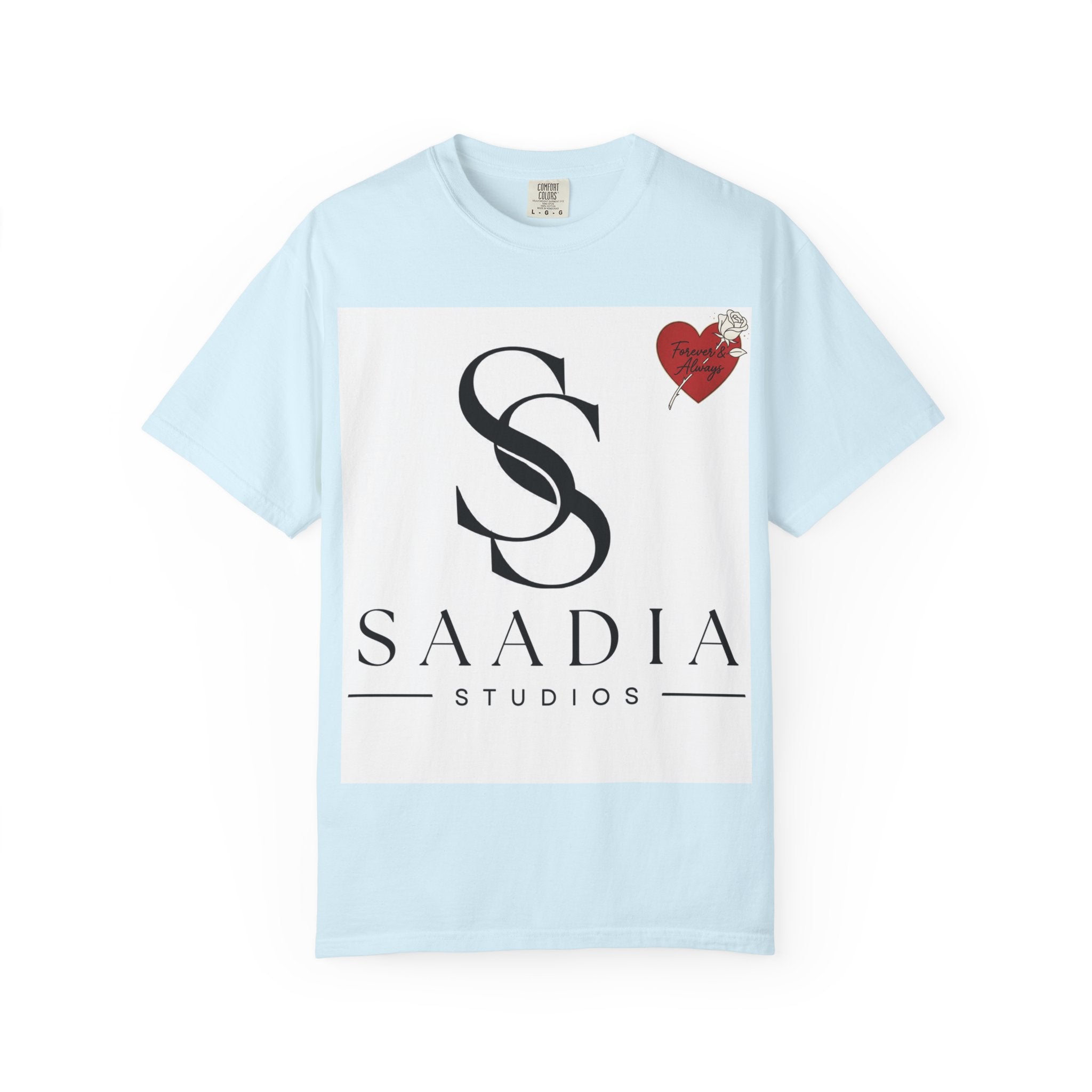 Saadia Studios Logo T-Shirt — SS Monogram Tee with Heart Accent