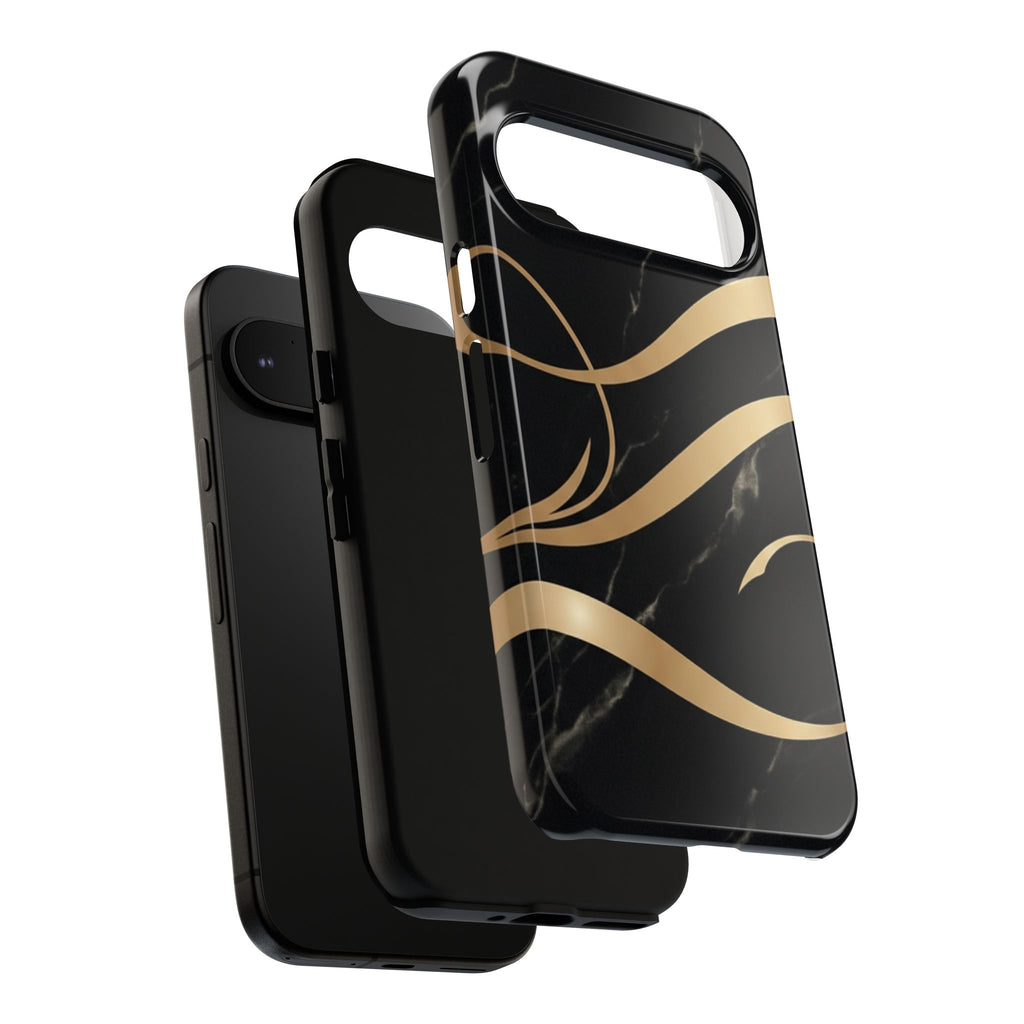 Black Marble Phone Case with Gold Swirl — Elegant Protective Tough Case