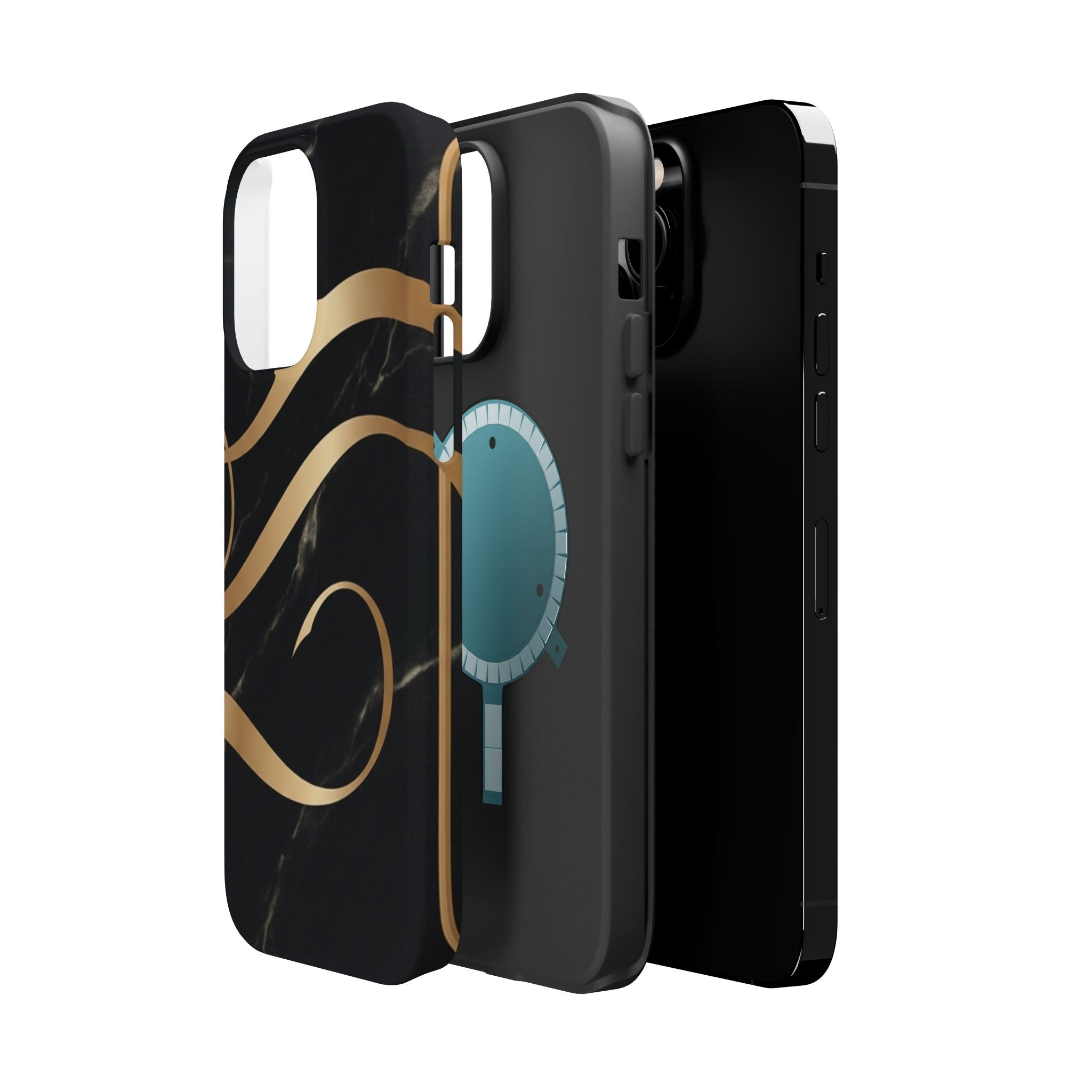 Magnetic Impact-Resistant Phone Case — Black Marble with Gold Swirl