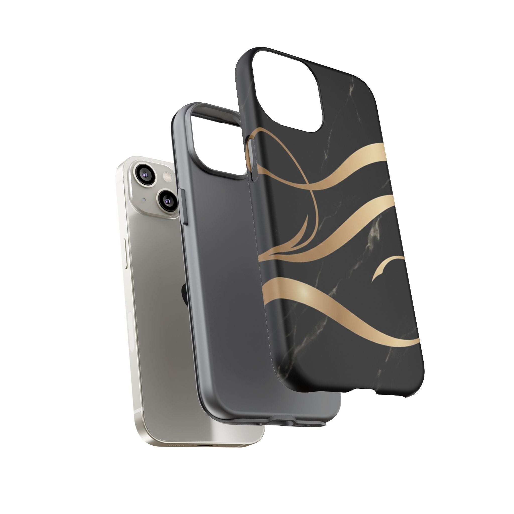 Black Marble Phone Case with Gold Swirl — Elegant Protective Tough Case