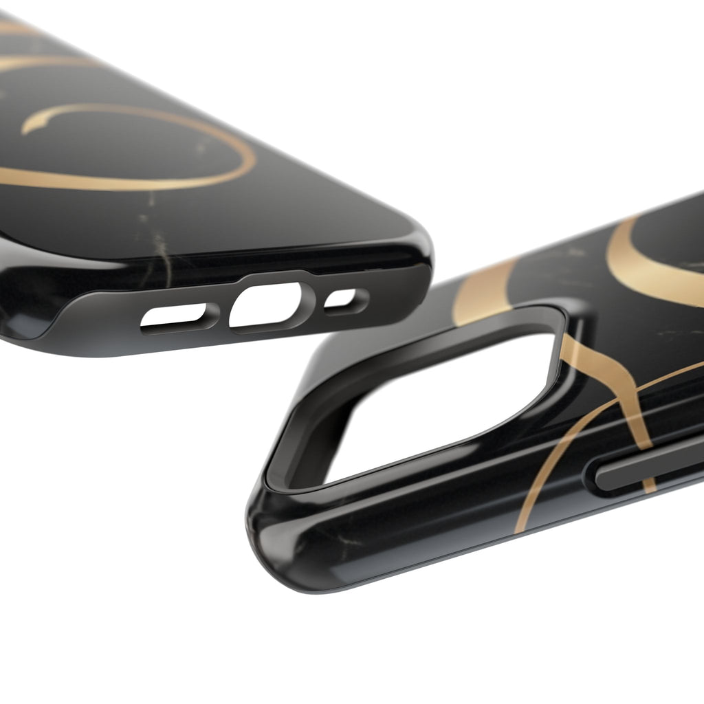 Magnetic Impact-Resistant Phone Case — Black Marble with Gold Swirl