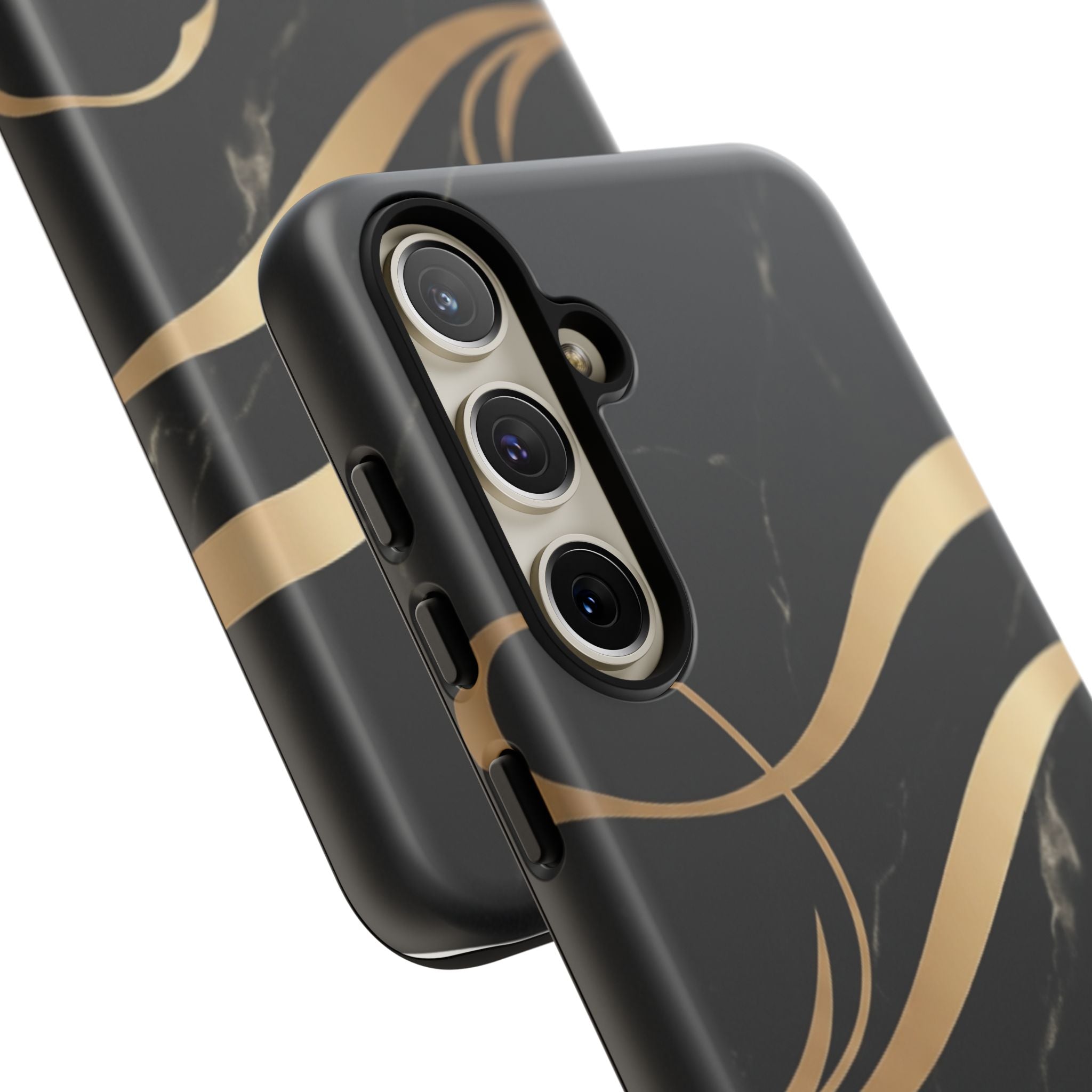 Black Marble Phone Case with Gold Swirl — Elegant Protective Tough Case