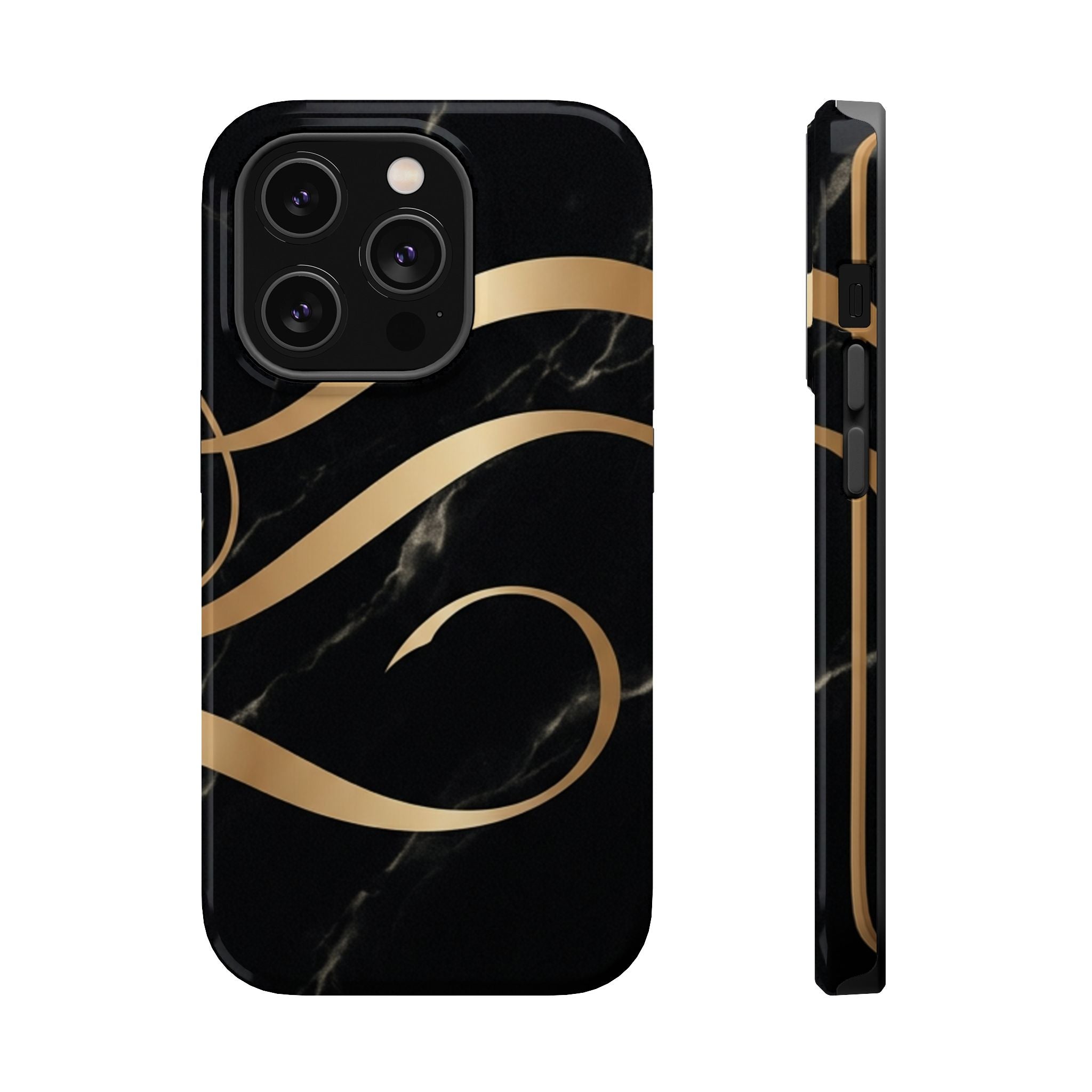 Magnetic Impact-Resistant Phone Case — Black Marble with Gold Swirl