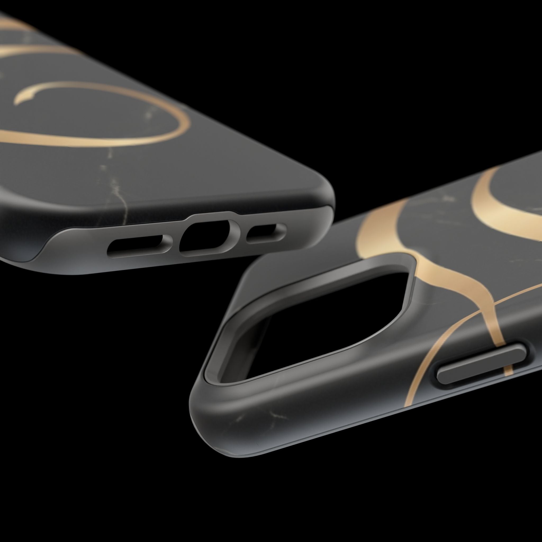 Magnetic Impact-Resistant Phone Case — Black Marble with Gold Swirl