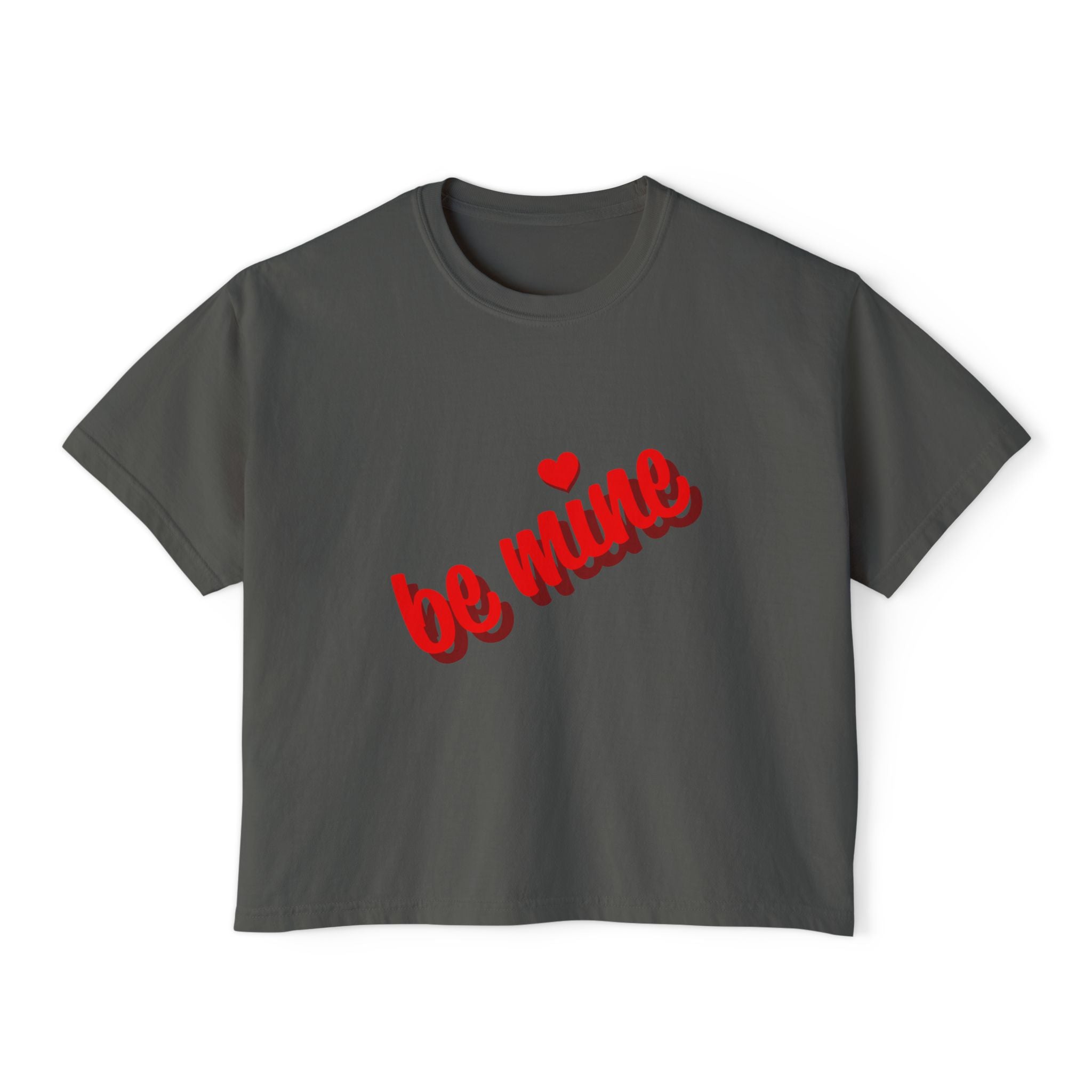 Be Mine Heart Script Boxy Tee — Valentine Rose Graphic Top