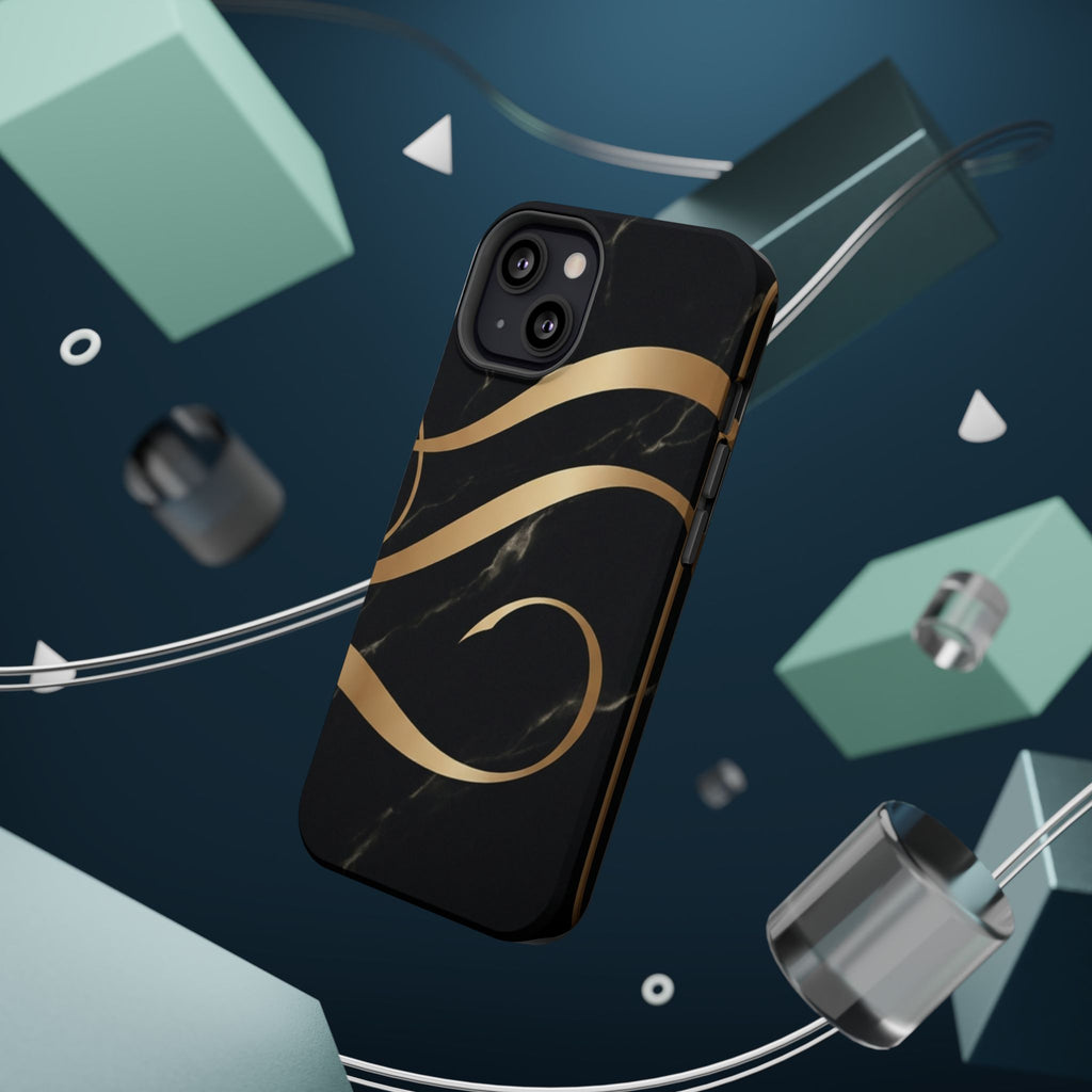 Magnetic Impact-Resistant Phone Case — Black Marble with Gold Swirl