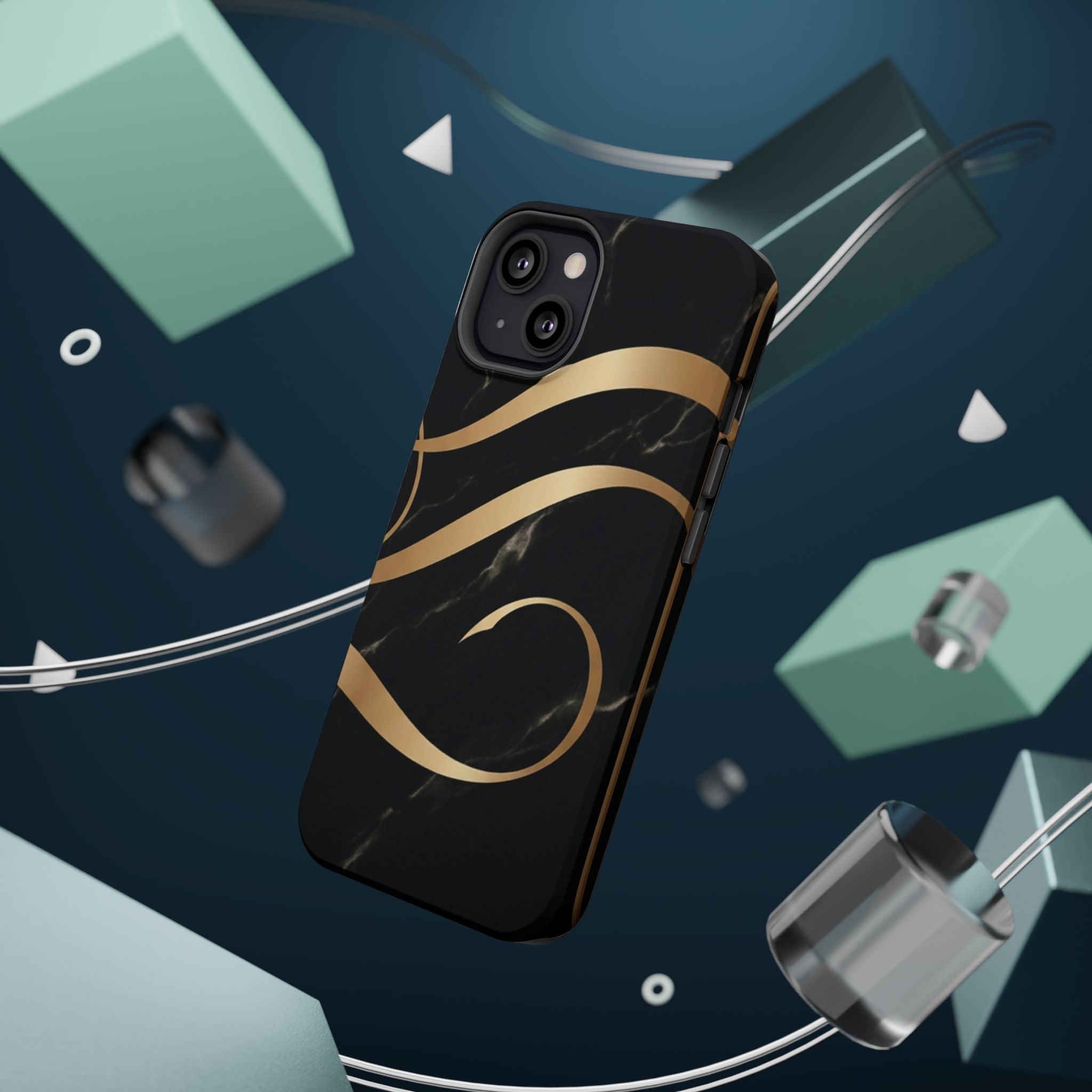 Magnetic Impact-Resistant Phone Case — Black Marble with Gold Swirl