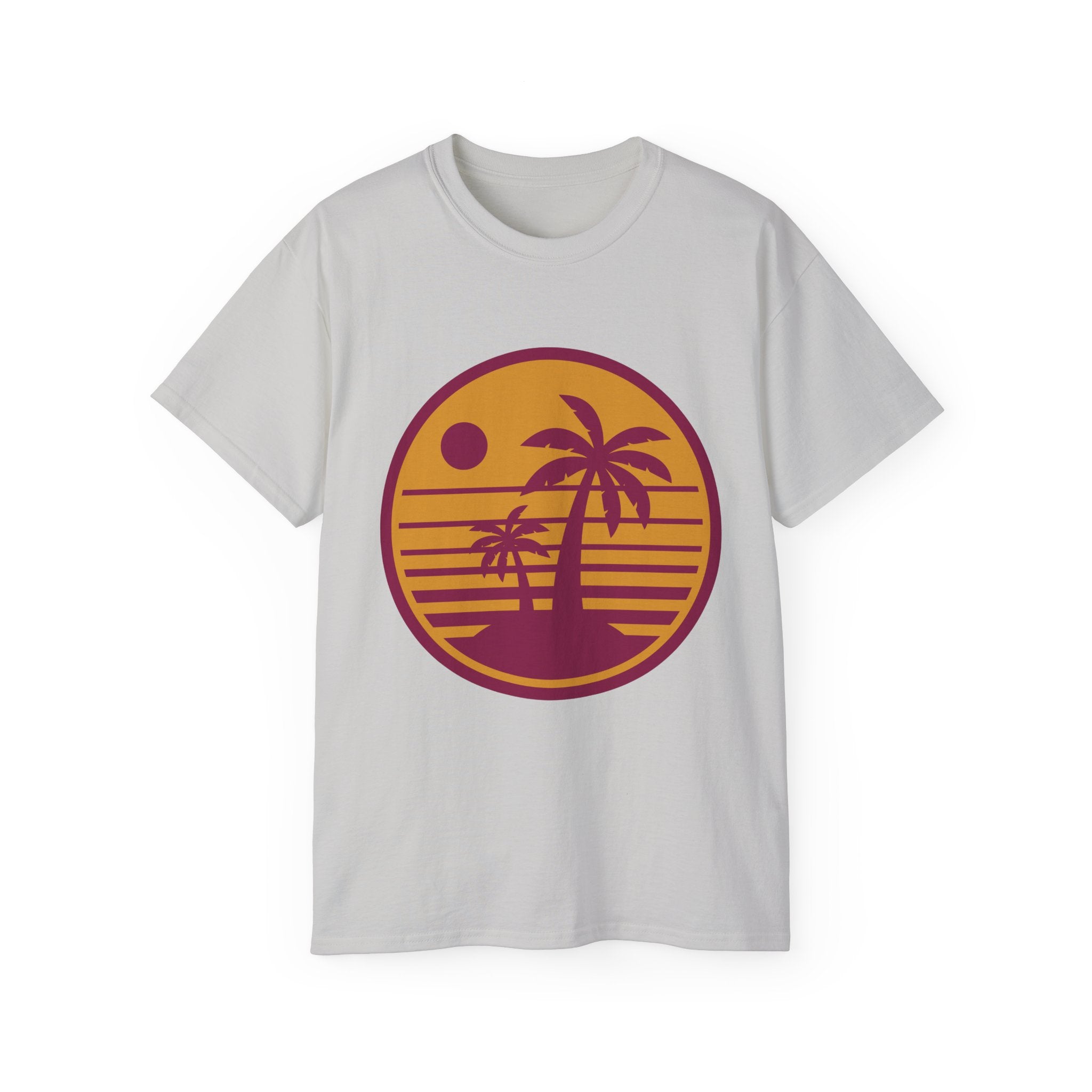 T-Shirt — Retro Palm Sunset Surf Tee ("Salt Air, Soft Hearts")