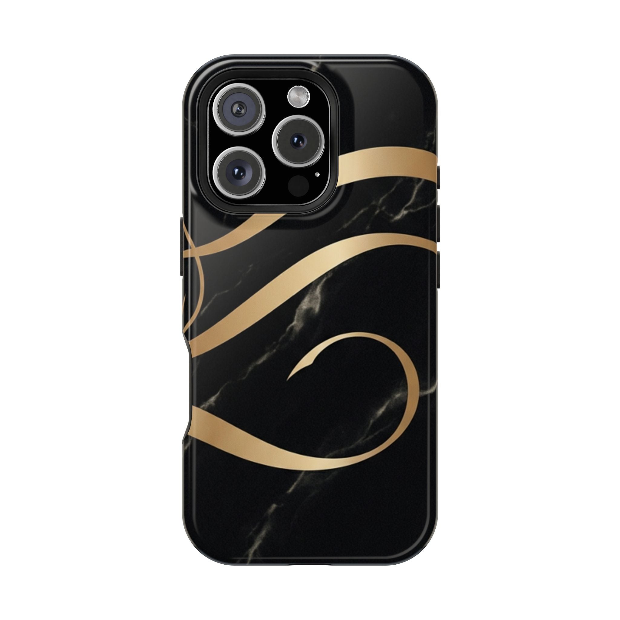 Magnetic Impact-Resistant Phone Case — Black Marble with Gold Swirl