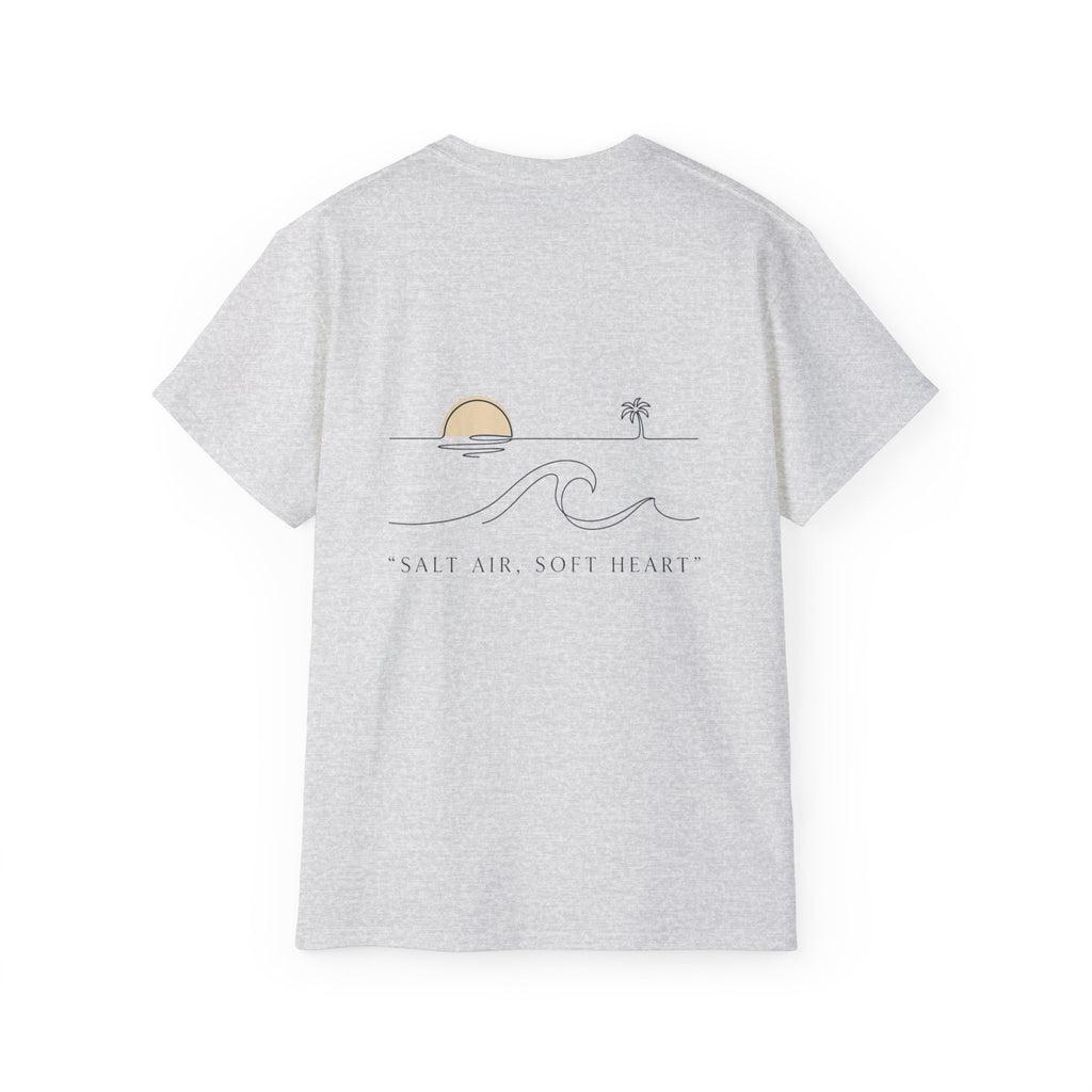 T-Shirt — Retro Palm Sunset Surf Tee ("Salt Air, Soft Hearts")