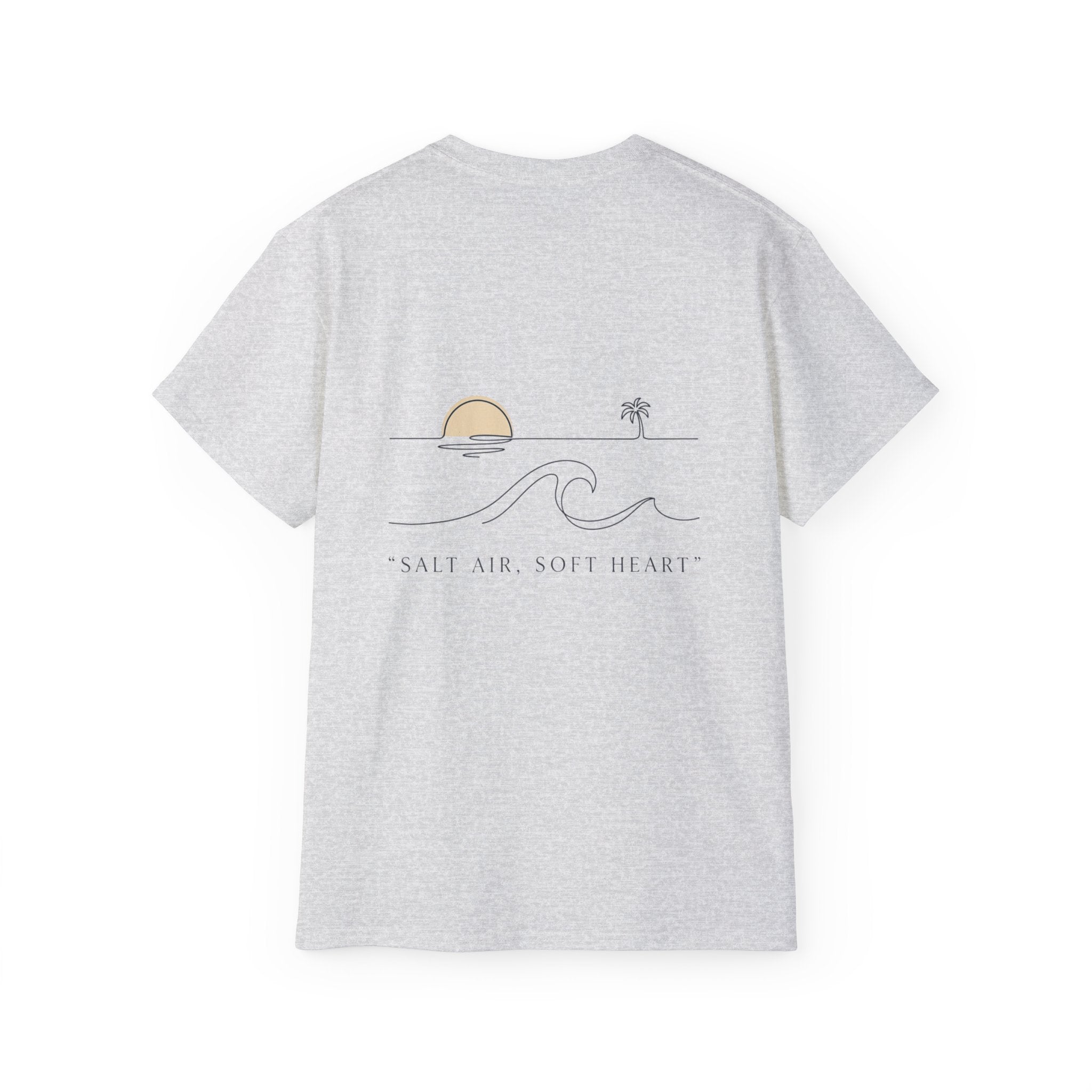T-Shirt — Retro Palm Sunset Surf Tee ("Salt Air, Soft Hearts")
