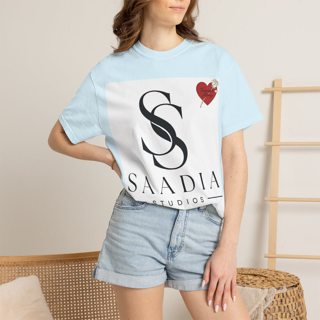 Saadia Studios Logo T-Shirt — SS Monogram Tee with Heart Accent